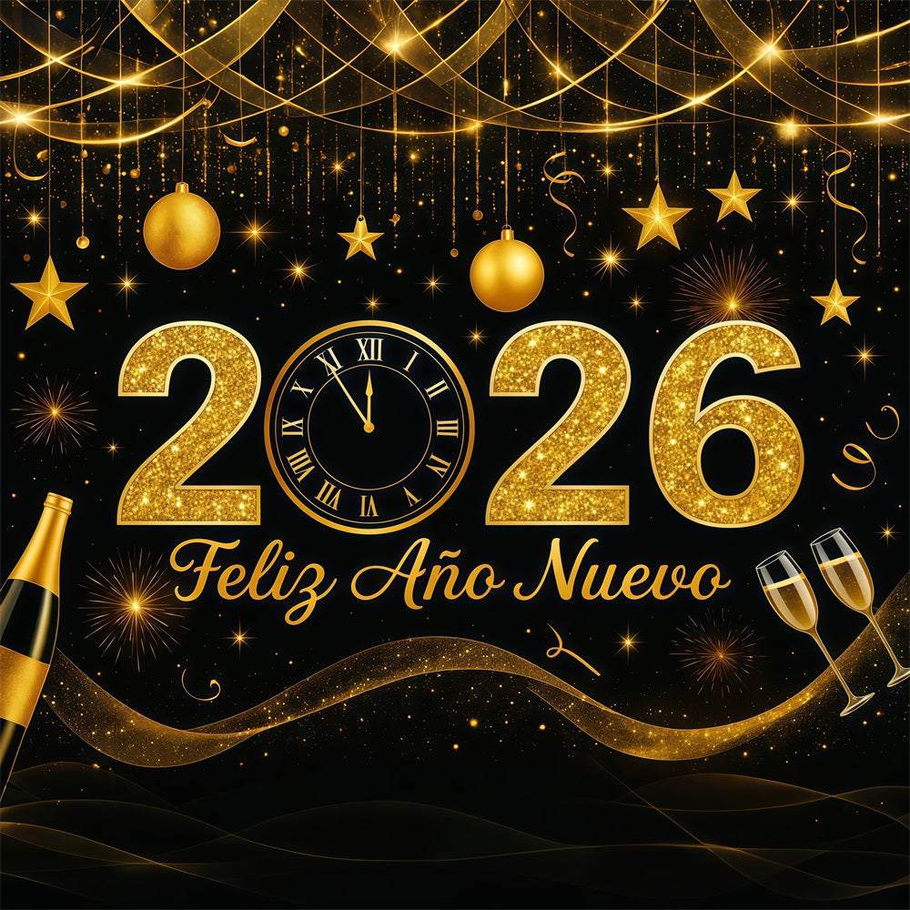 New Year's Backdrop Golden Glitter Countdown Champagne Sparkle Backdrop LXX512-20