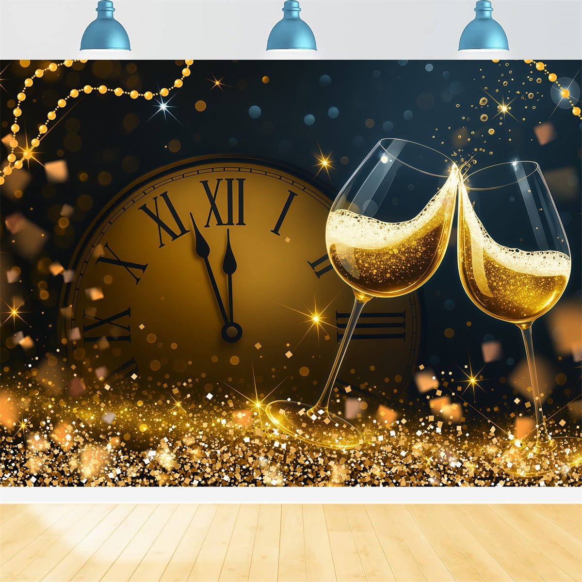 New Years Photo Backdrop Countdown Golden Toast Sparkles Bokeh Backdrop LXX512-23