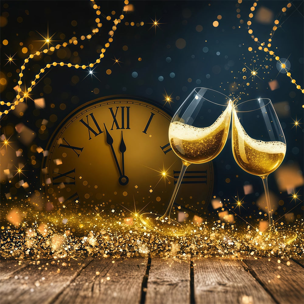 New Years Photo Backdrop Countdown Golden Toast Sparkles Bokeh Backdrop LXX512-23