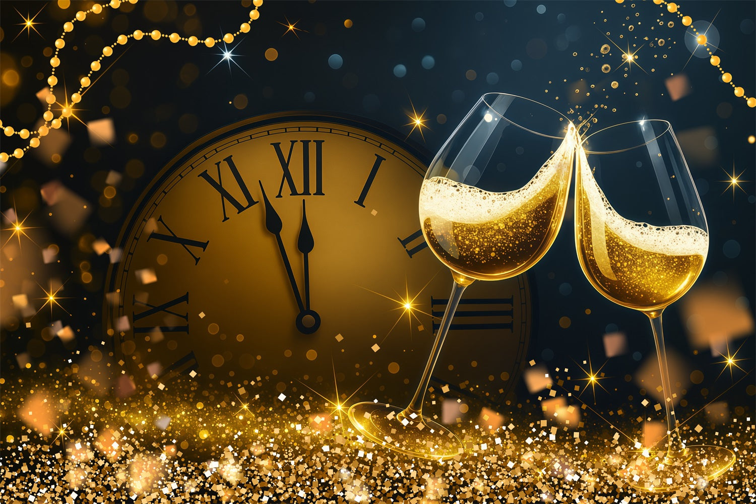 New Years Photo Backdrop Countdown Golden Toast Sparkles Bokeh Backdrop LXX512-23