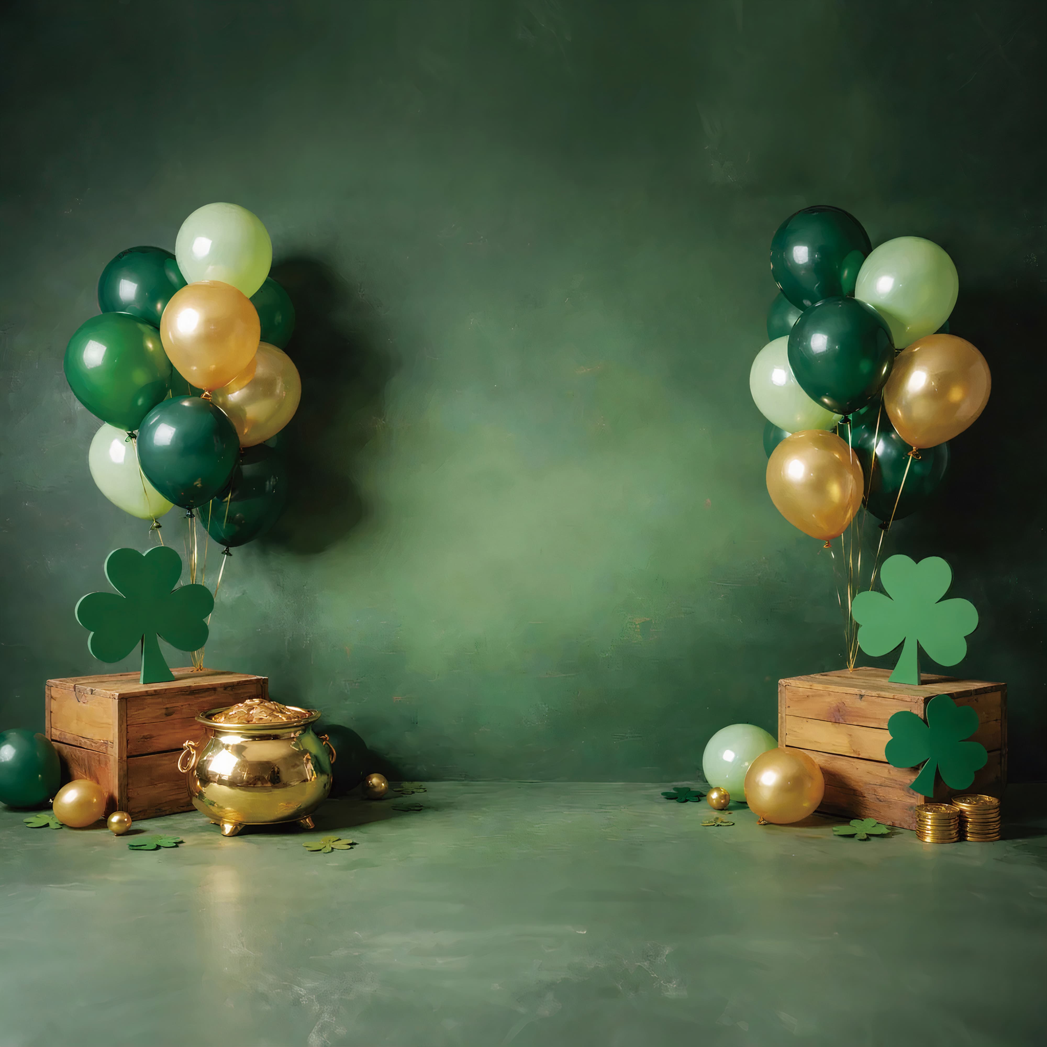 St Patrick's Day Backdrop Shamrock Balloons Gold Cauldron St Patrick Backdrop LXX512-26