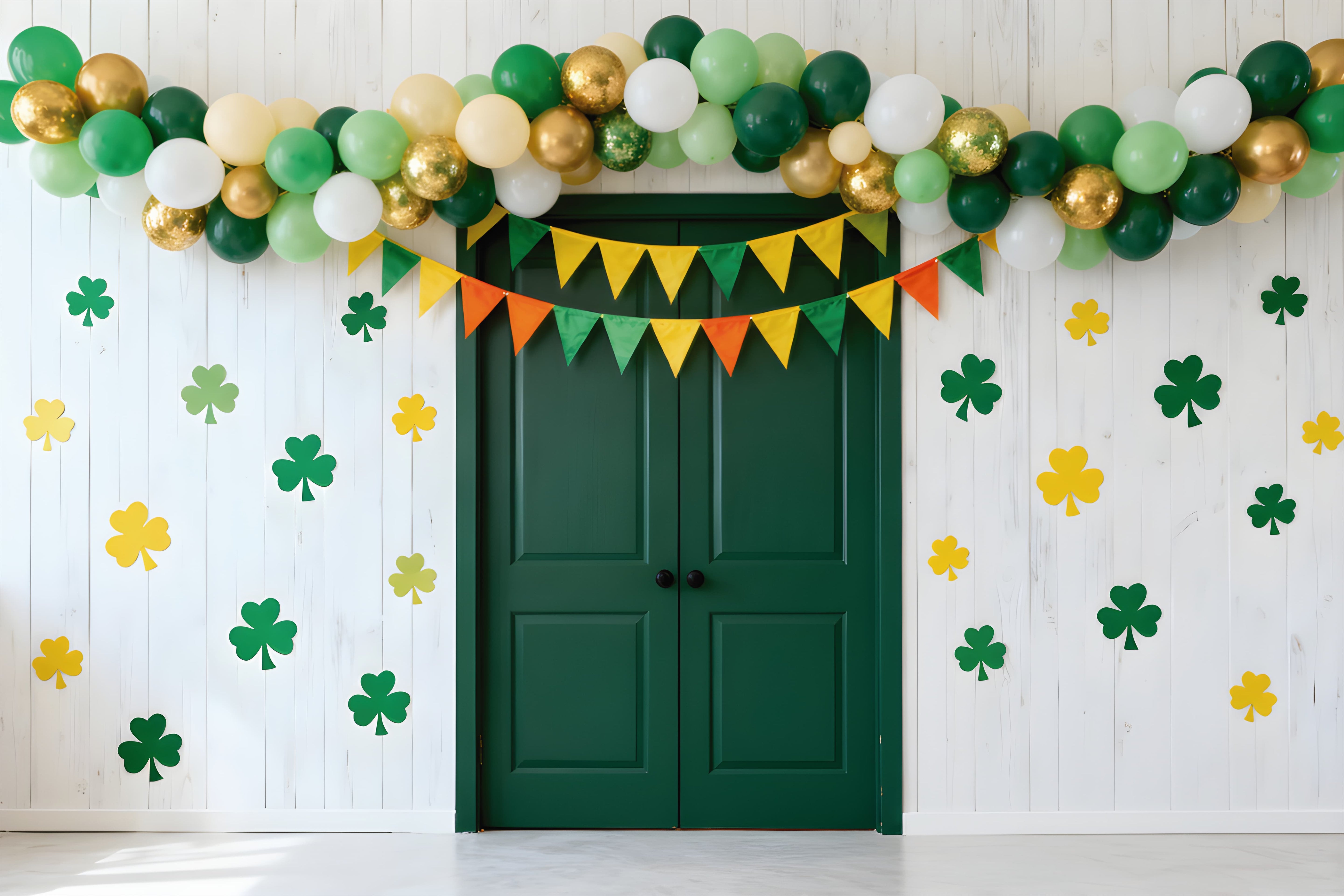St Patricks Day Backdrop Green Door Shamrock Balloon St Patrick Backdrop LXX512-27