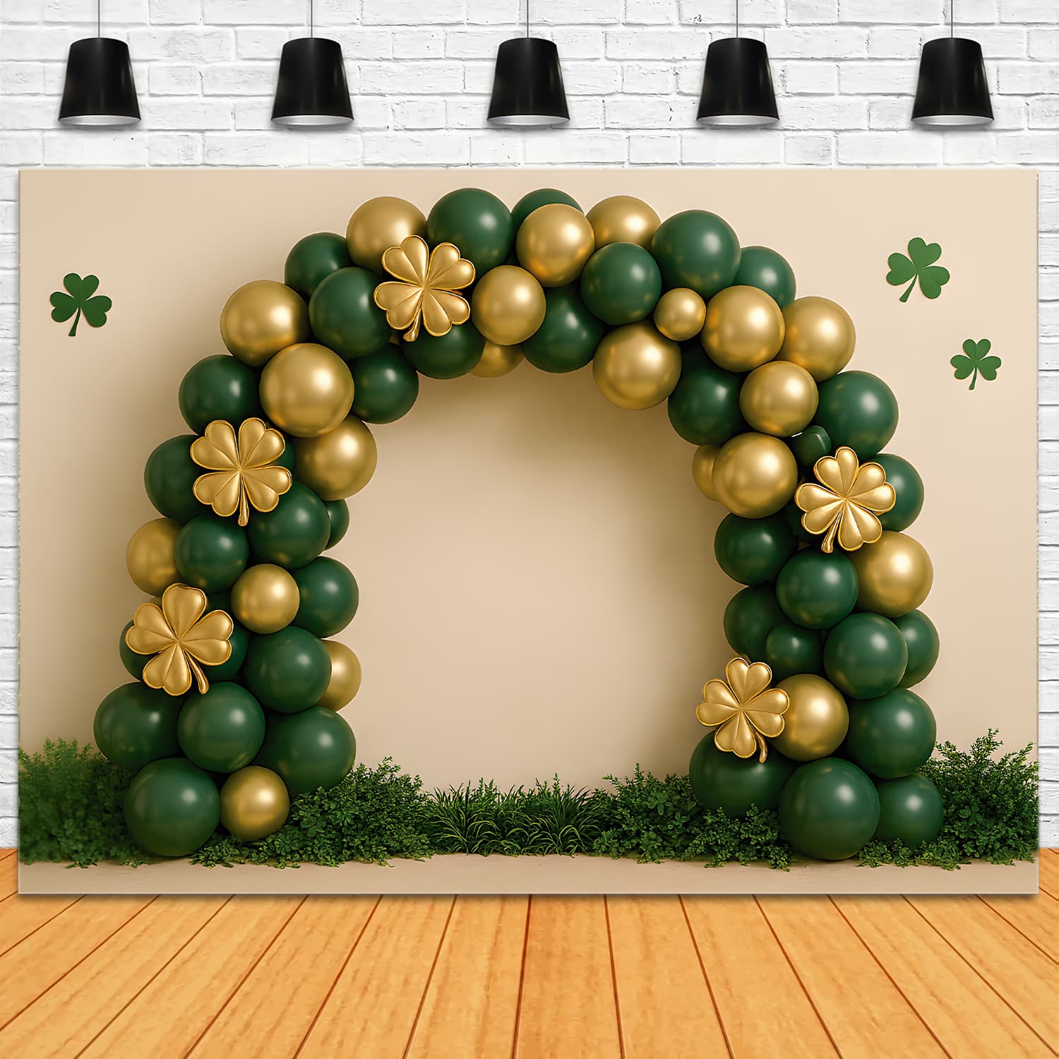 St Patrick Backdrop Emerald Gold Clover Balloon Arch Lucky One Backdrop LXX512-28