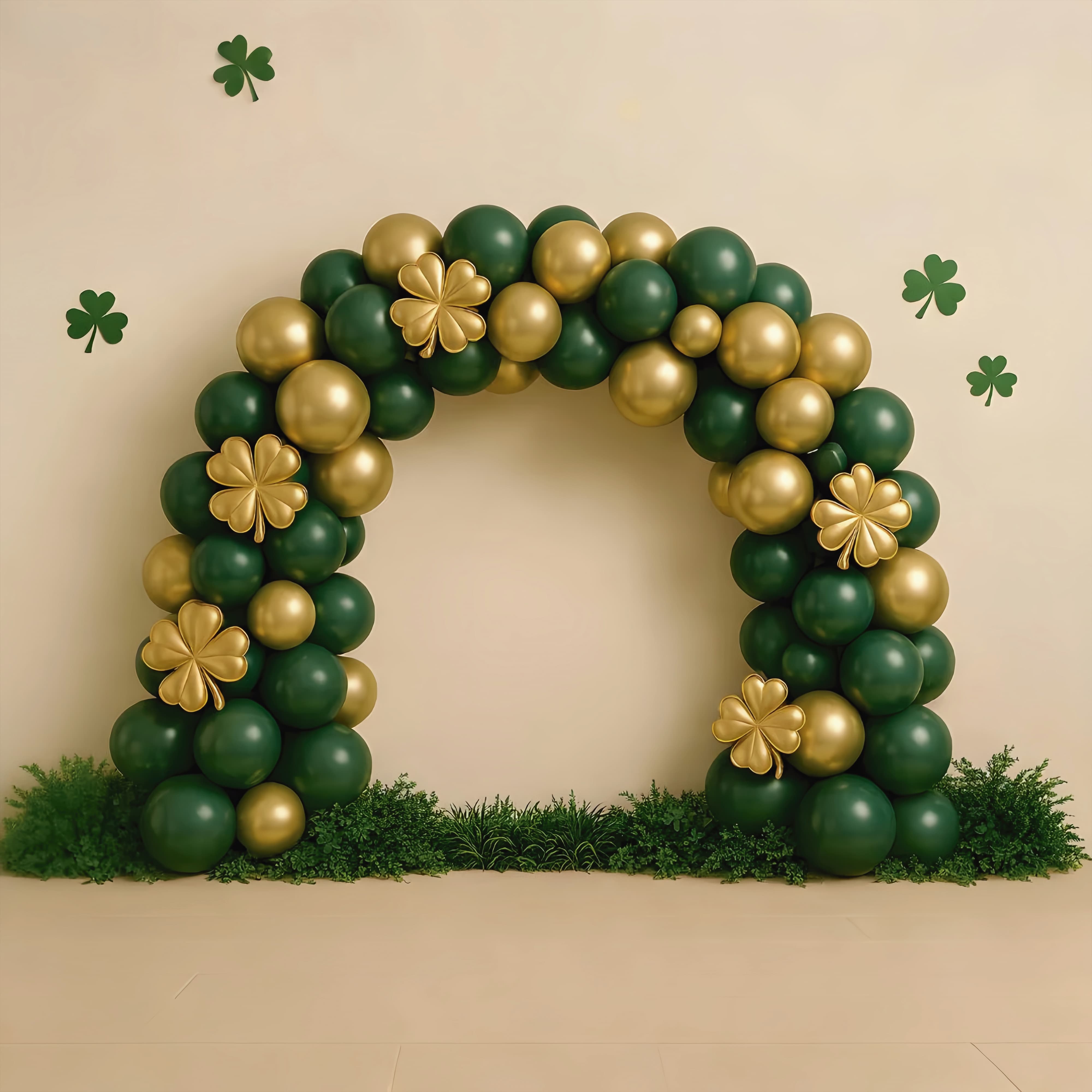 St Patrick Backdrop Emerald Gold Clover Balloon Arch Lucky One Backdrop LXX512-28