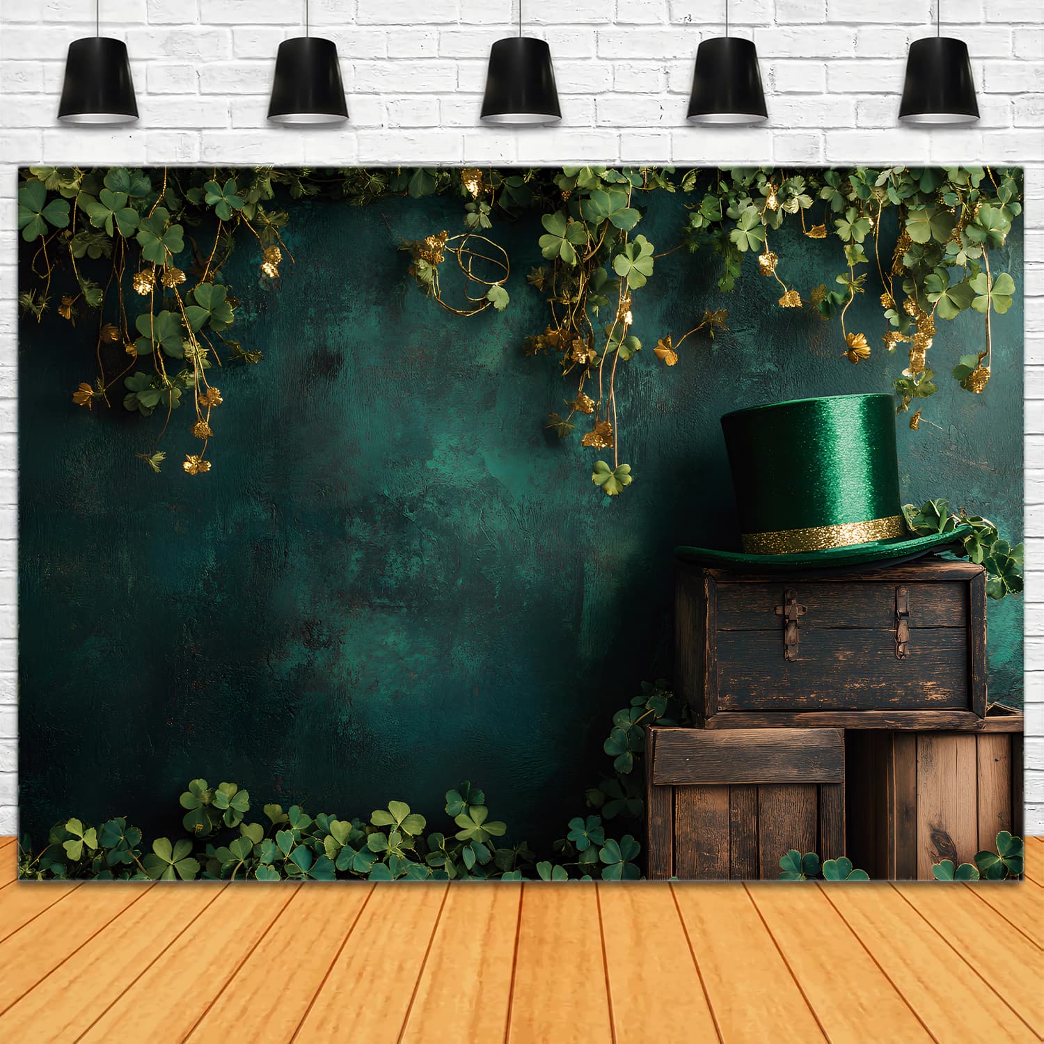 St Patrick's Backdrop Green Top Hat Clover Vines St Patrick's Day Backdrop LXX512-29