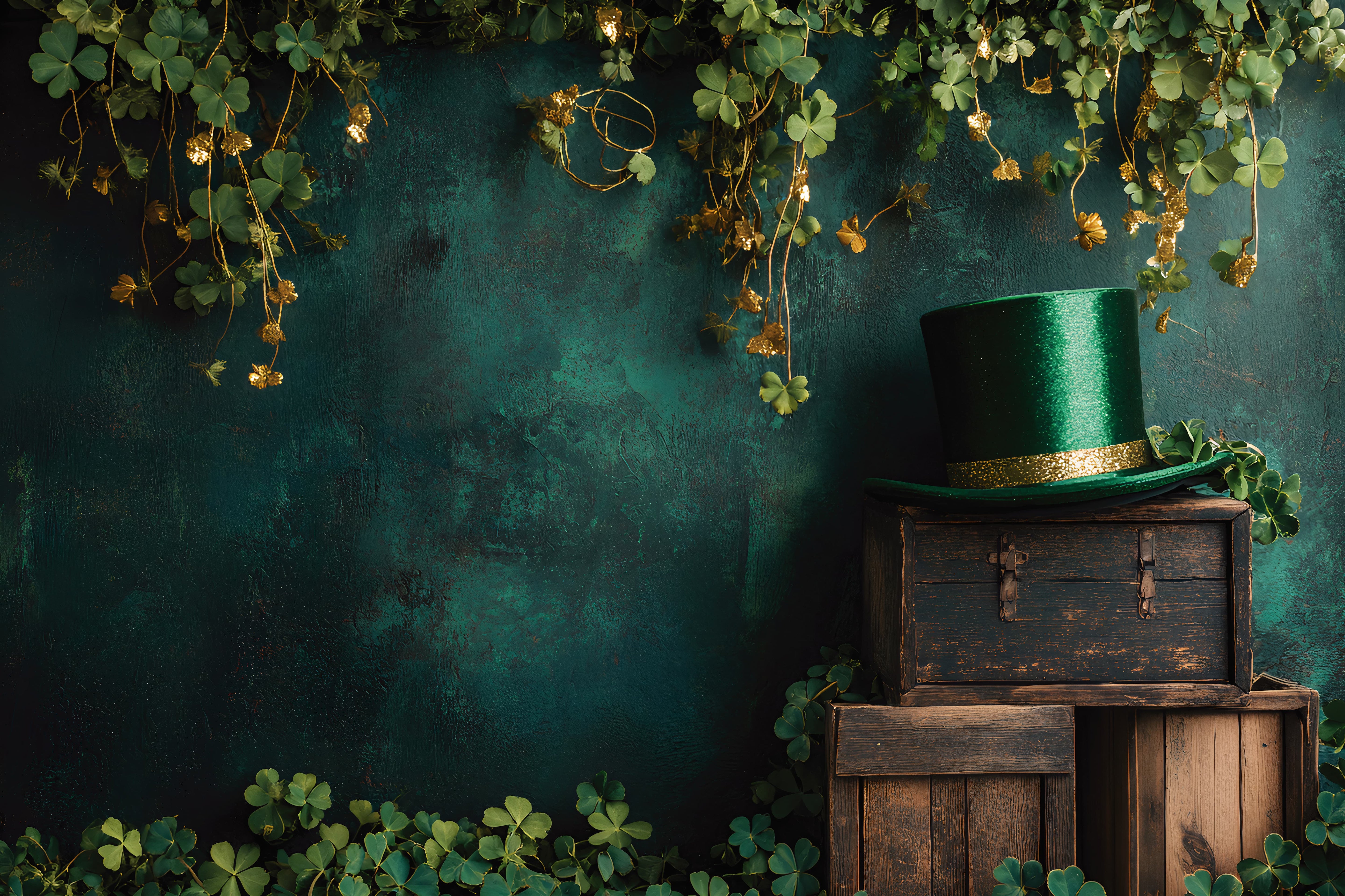 St Patrick's Backdrop Green Top Hat Clover Vines St Patrick's Day Backdrop LXX512-29