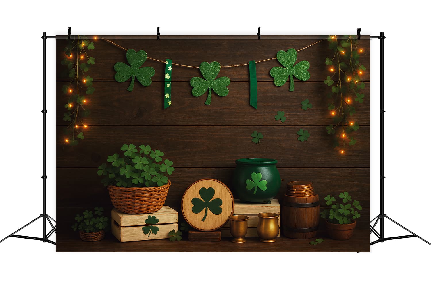 St Patricks Backdrop Rustic Shamrock Green Pot St Patrick's Day Backdrop LXX512-31