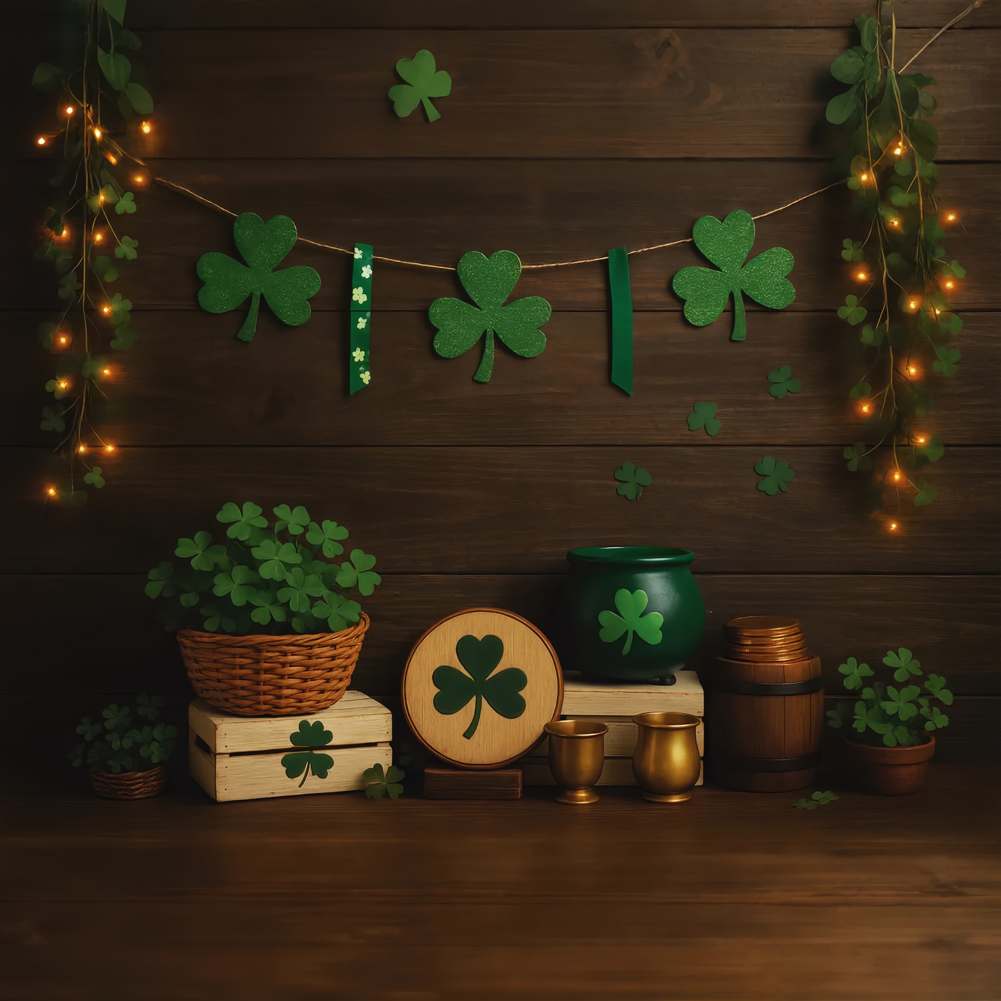 St Patricks Backdrop Rustic Shamrock Green Pot St Patrick's Day Backdrop LXX512-31
