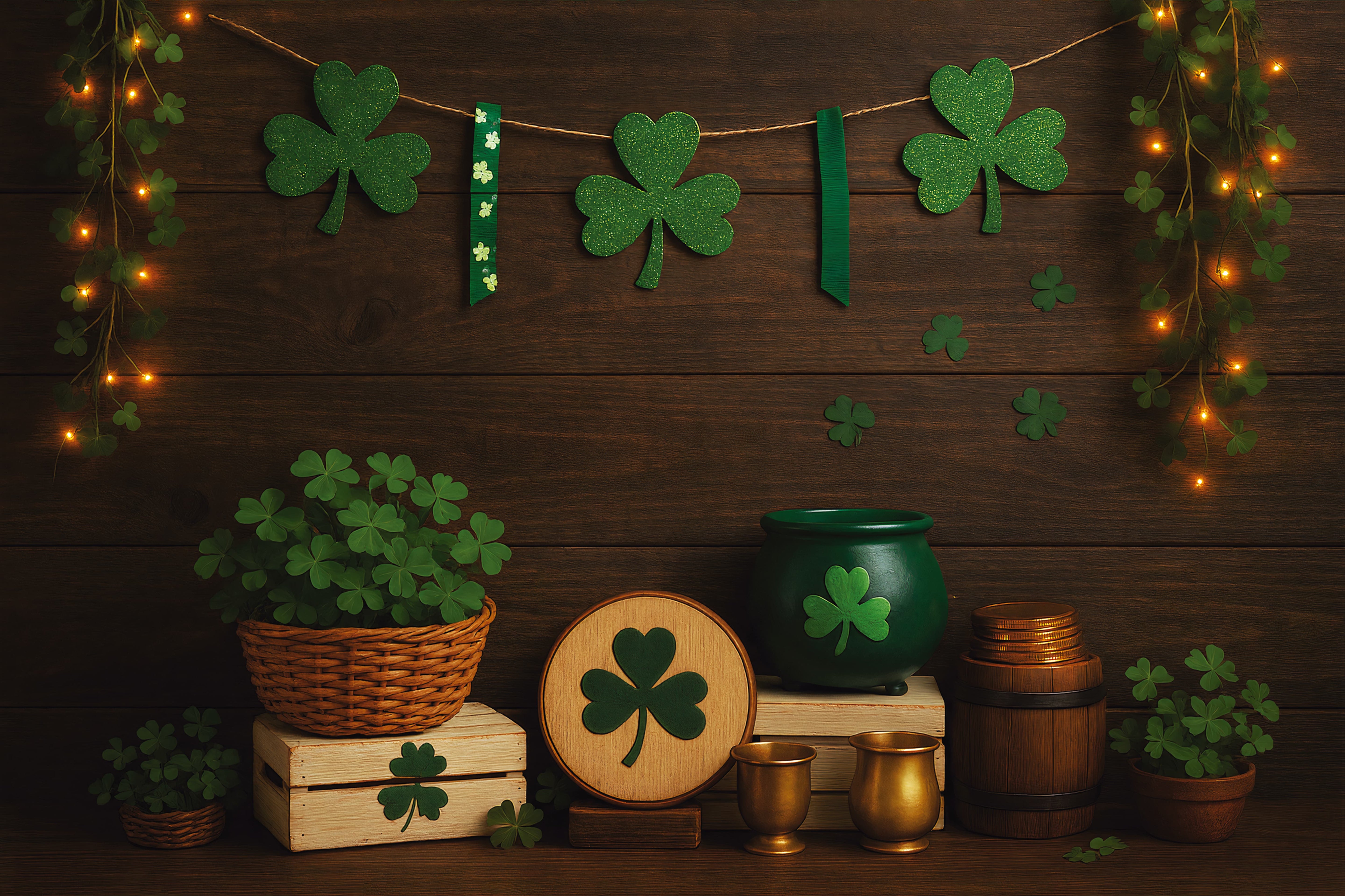 St Patricks Backdrop Rustic Shamrock Green Pot St Patrick's Day Backdrop LXX512-31