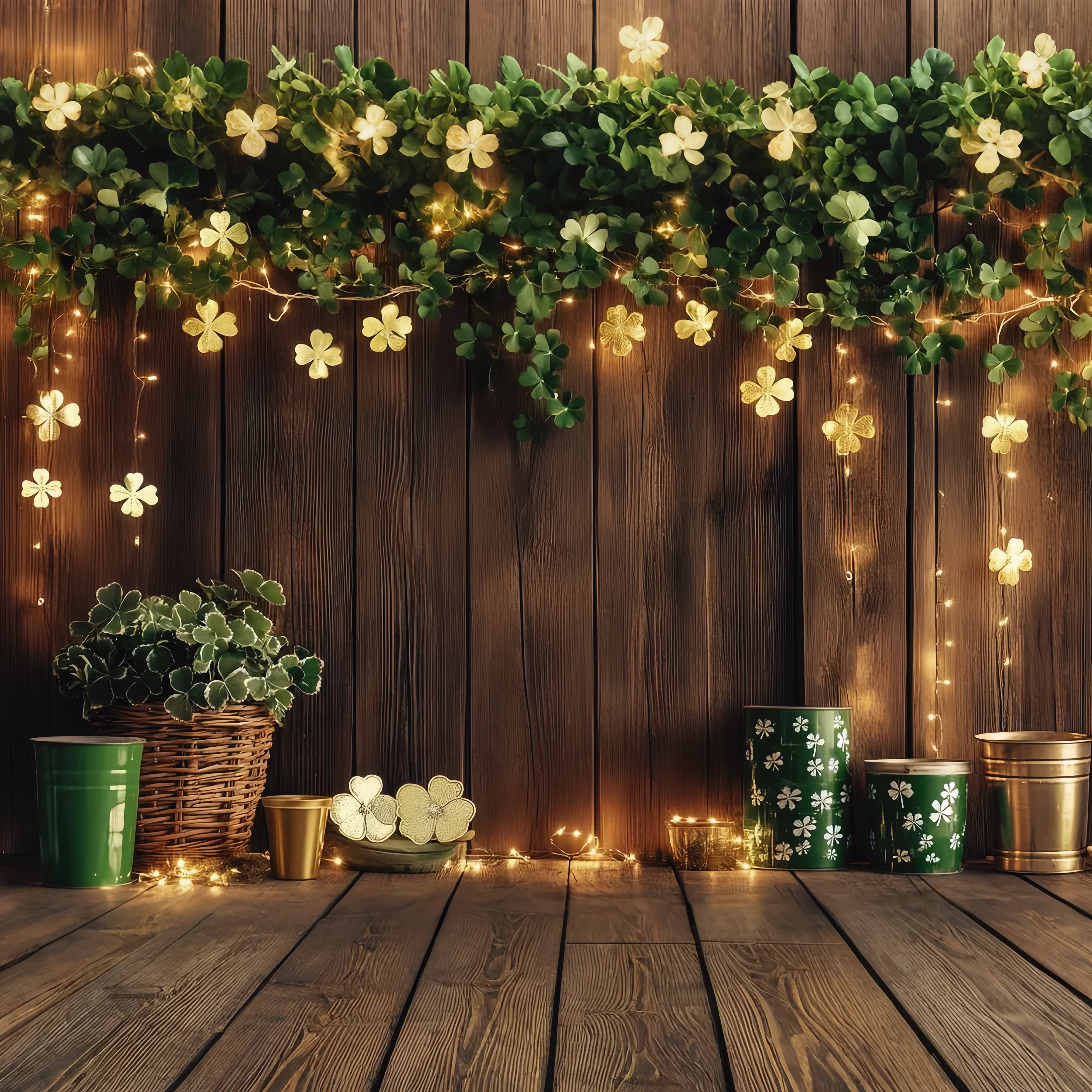 St Patrick's Backdrop Enchanted Clover String Lights Irish Photo Backdrops LXX512-33