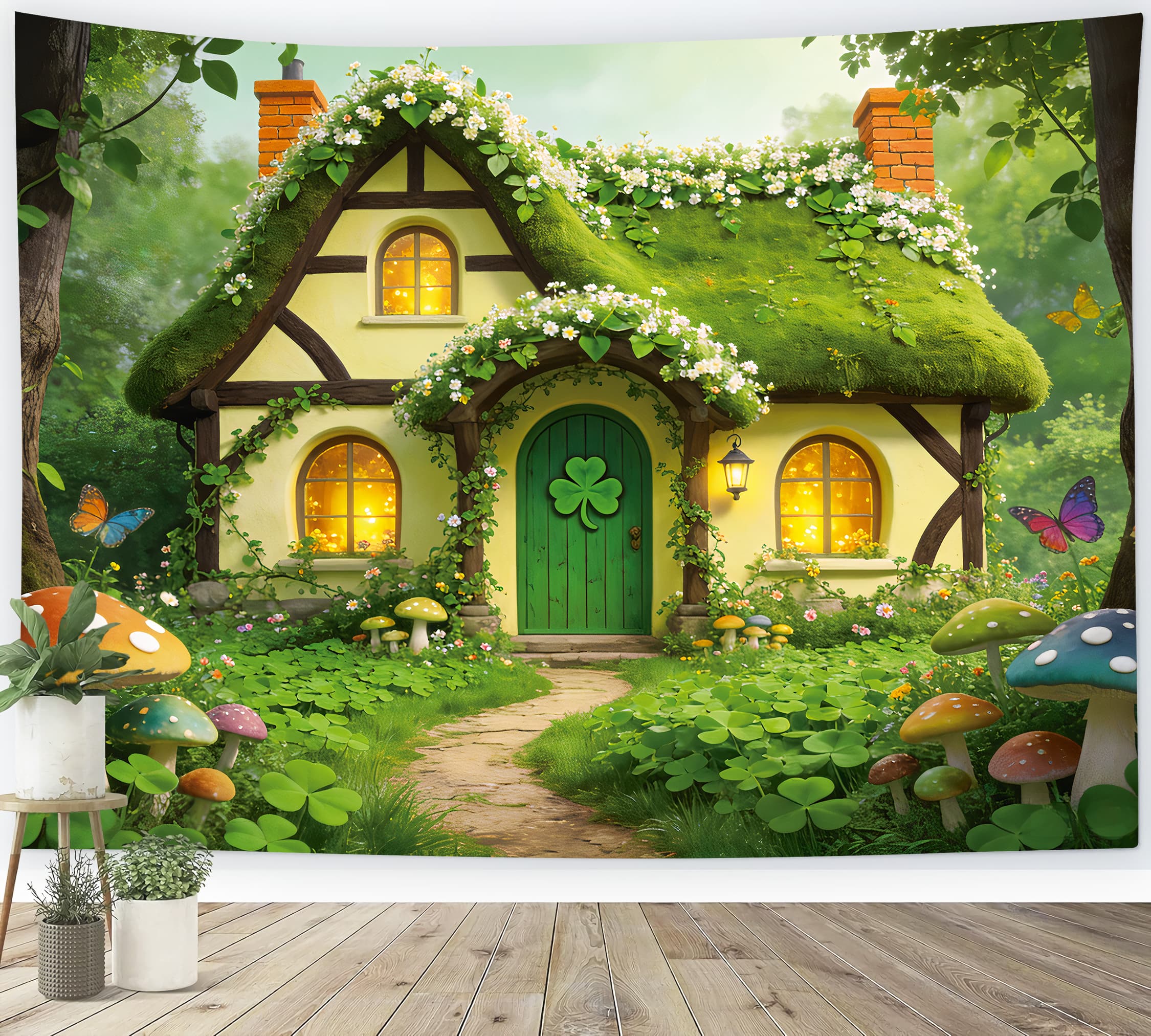 Saint Patrick's Day Backdrop Shamrock Forest Cottage St Patrick Backdrop LXX512-35