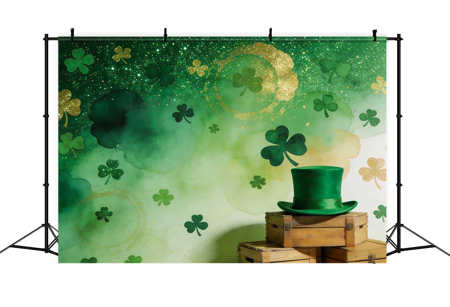 St Patrick's Day Backdrop Green Sequin Glitter Clover Irish Backdrops LXX512-40