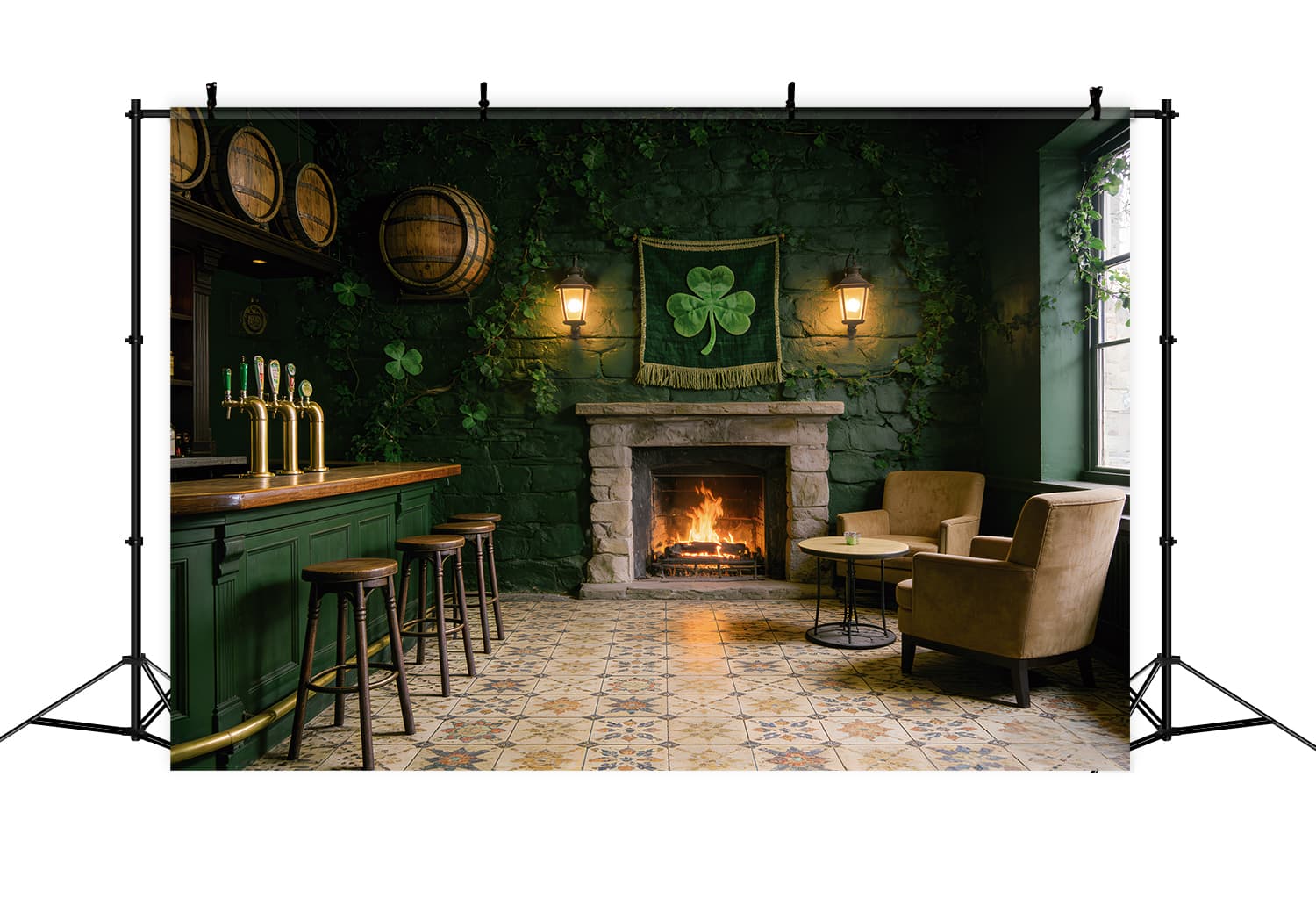 St Patrick's Day Backdrop Irish Pub Fireplace Interior St Patrick Backdrop LXX512-43