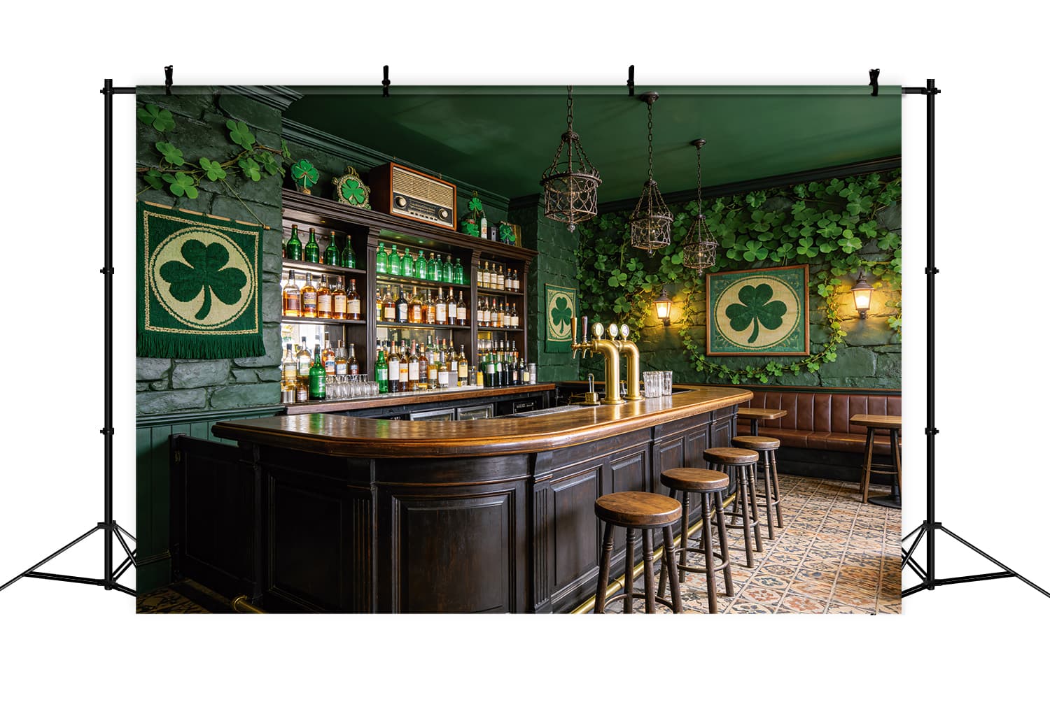 St Patricks Day Backdrop Emerald Clover Bar Counter Irish Backdrops LXX512-44