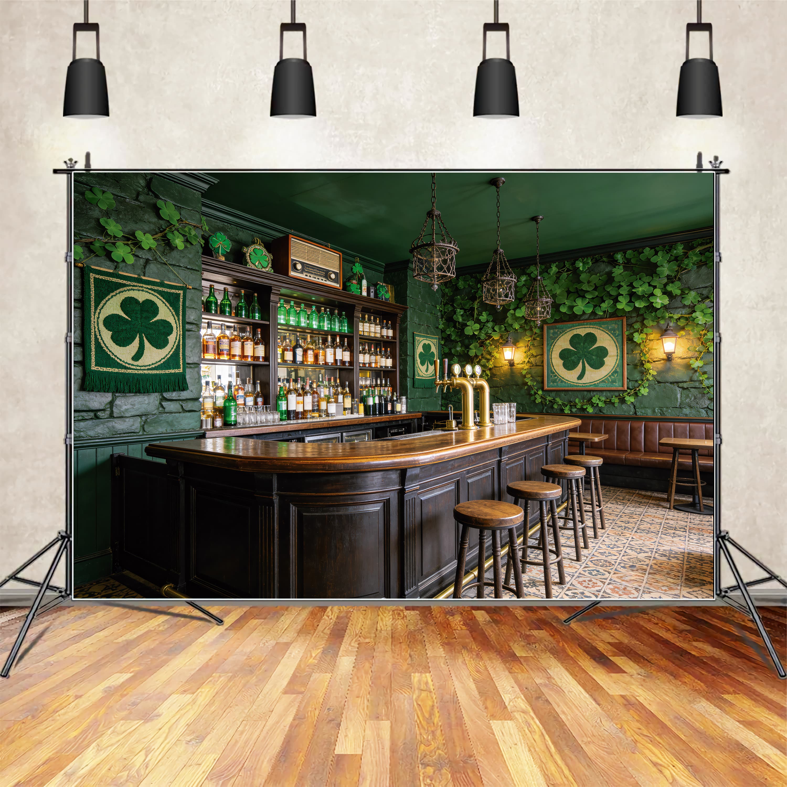 St Patricks Day Backdrop Emerald Clover Bar Counter Irish Backdrops LXX512-44