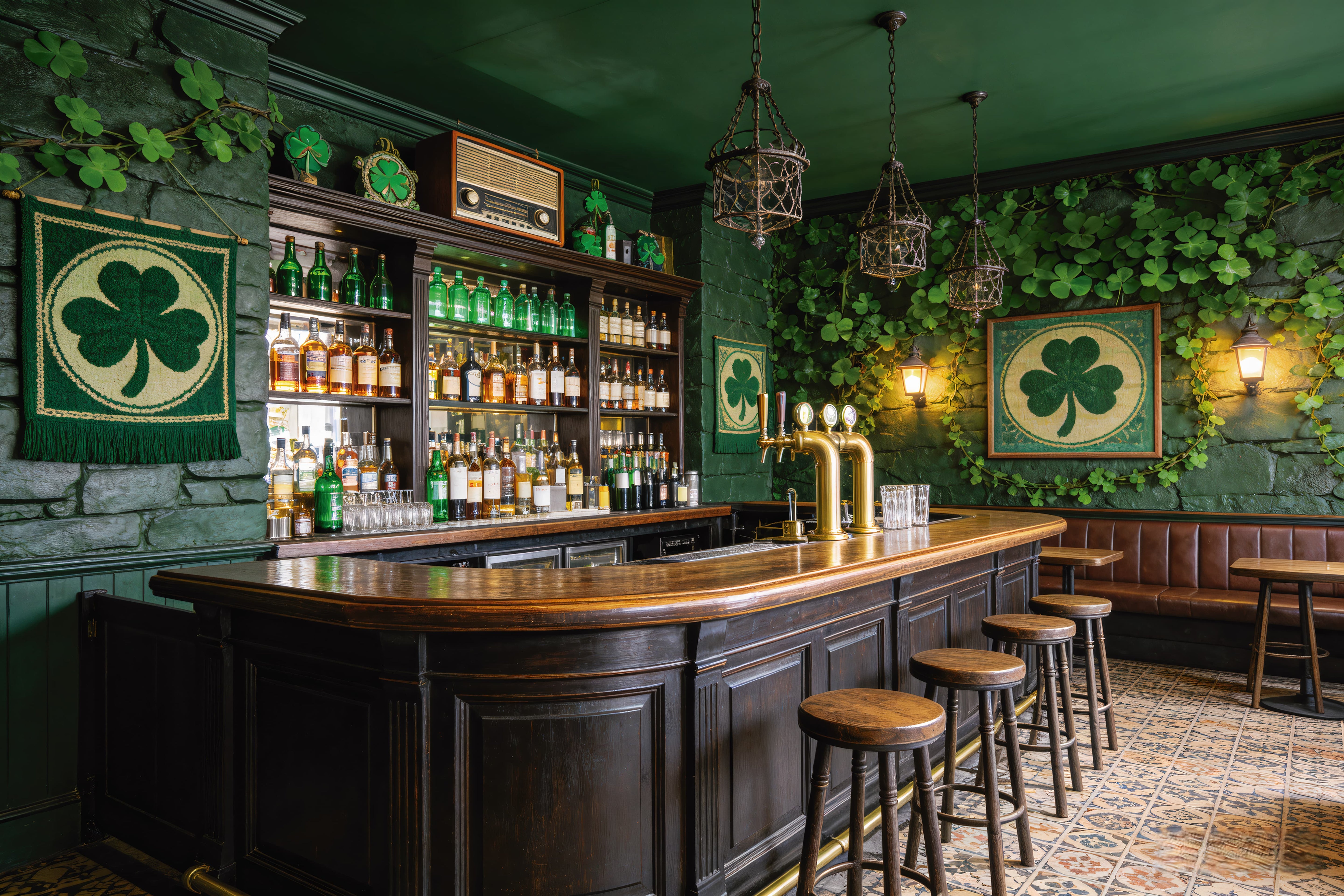 St Patricks Day Backdrop Emerald Clover Bar Counter Irish Backdrops LXX512-44