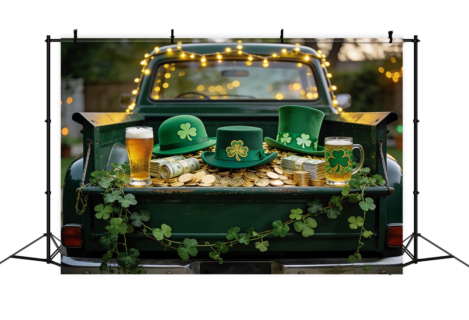Irish Photo Backdrops Scattered Gold Coins Truck St Patrick's Day Backdrop LXX512-45