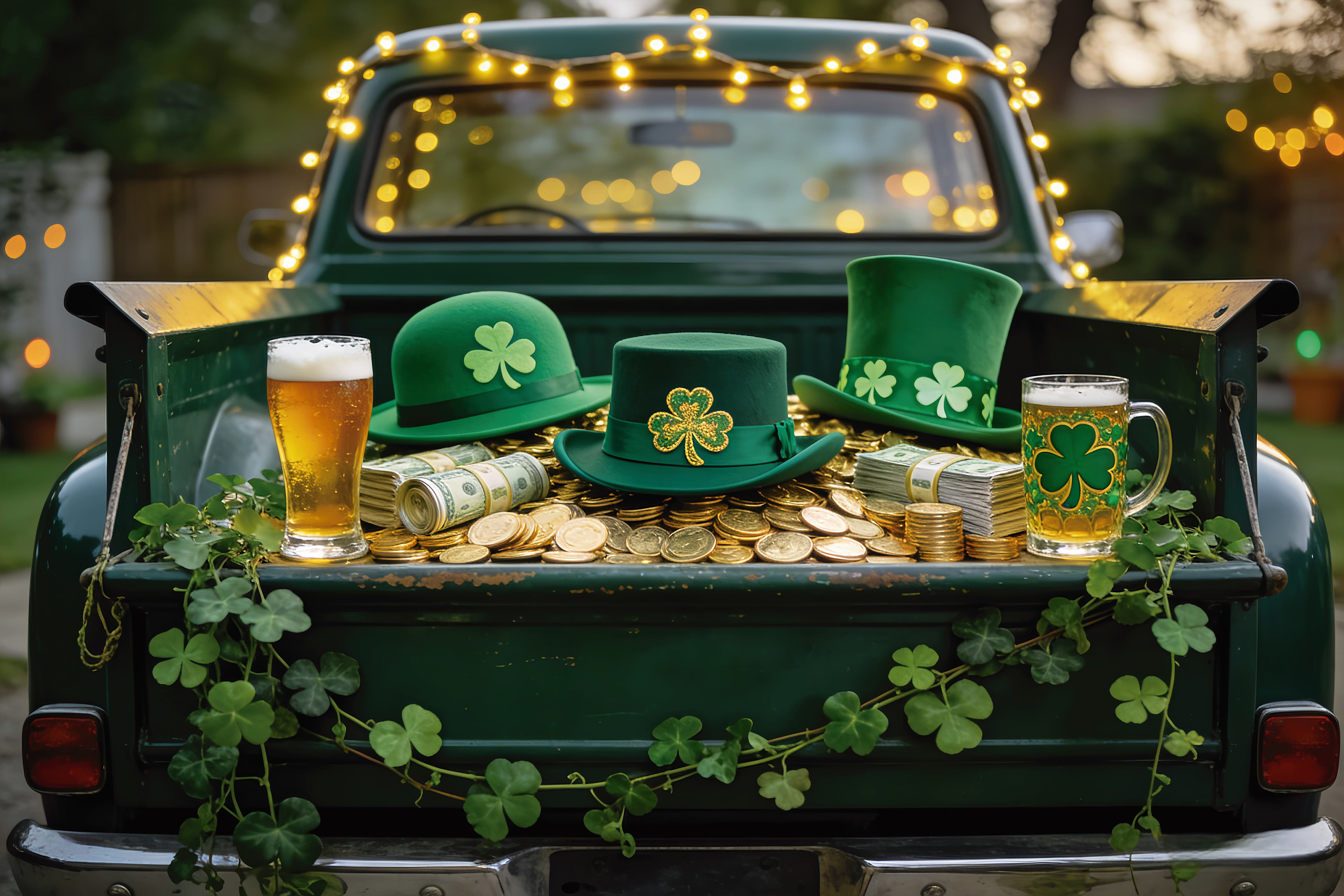 Irish Photo Backdrops Scattered Gold Coins Truck St Patrick's Day Backdrop LXX512-45