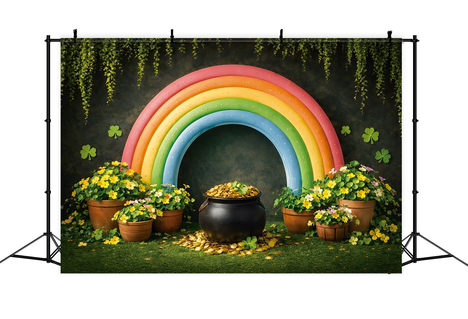 St Patrick's Backdrop Rainbow Gold Cauldron Garden St Patricks Day Backdrops LXX512-46