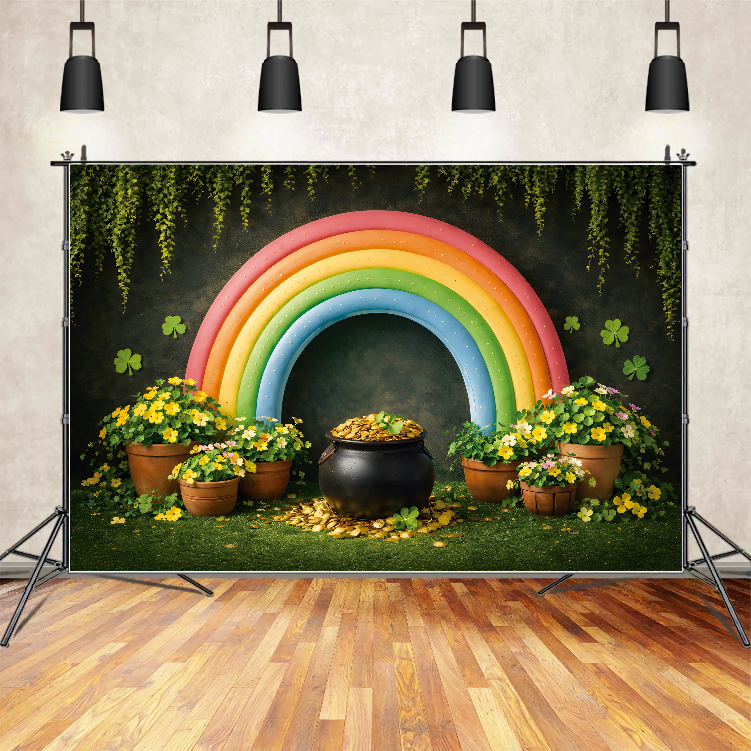 St Patrick's Backdrop Rainbow Gold Cauldron Garden St Patricks Day Backdrops LXX512-46