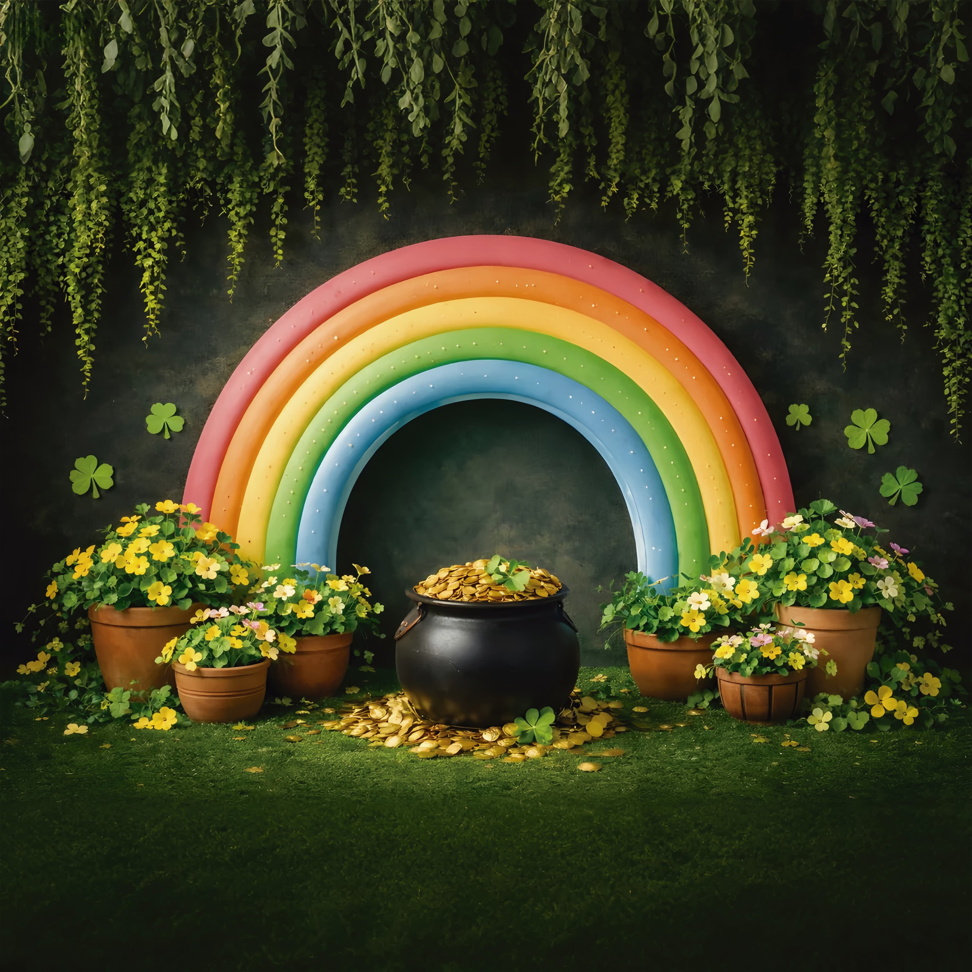 St Patrick's Backdrop Rainbow Gold Cauldron Garden St Patricks Day Backdrops LXX512-46
