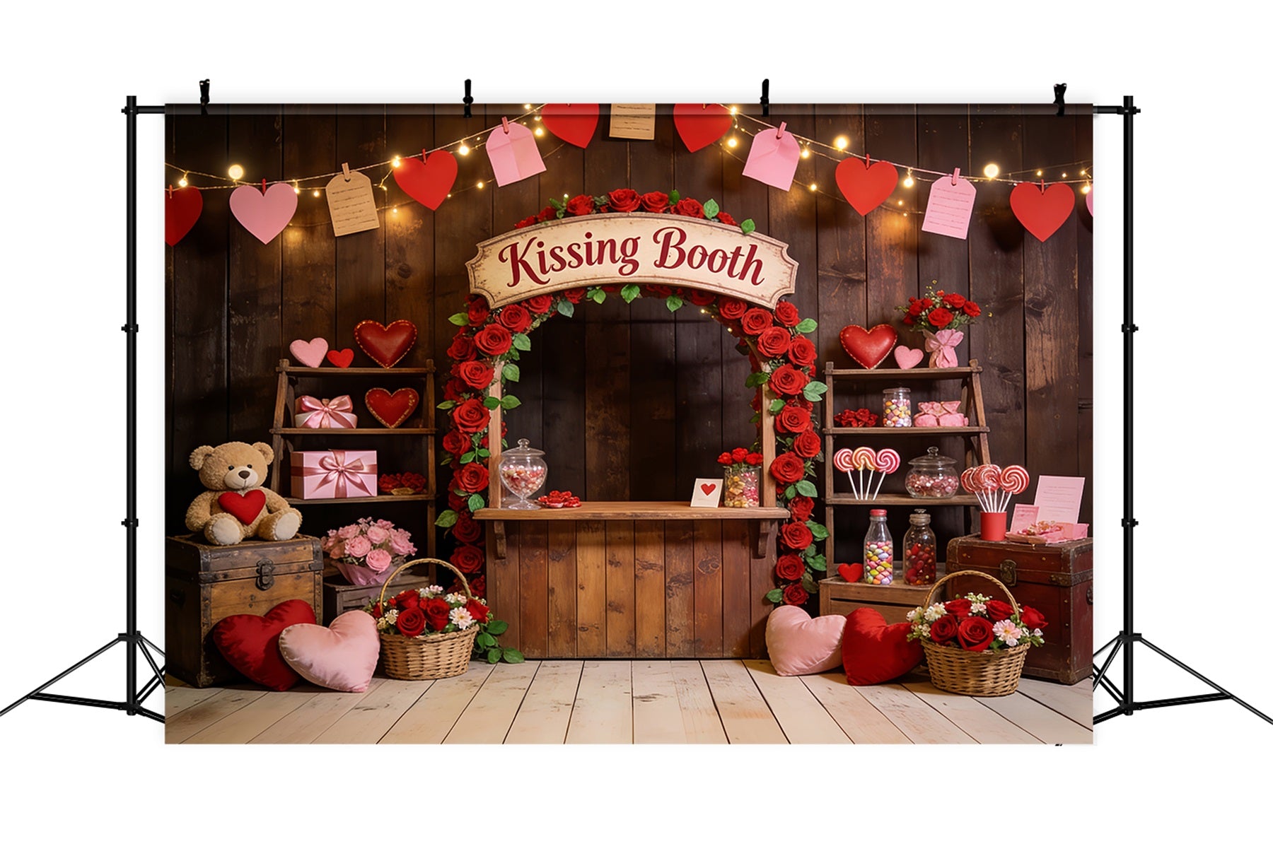 Heart Garland Backdrop Romantic Kissing Booth Roses Love Backdrops LXX512-47