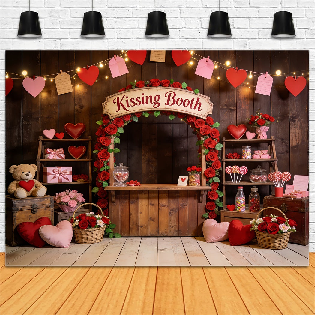 Heart Garland Backdrop Romantic Kissing Booth Roses Love Backdrops LXX512-47