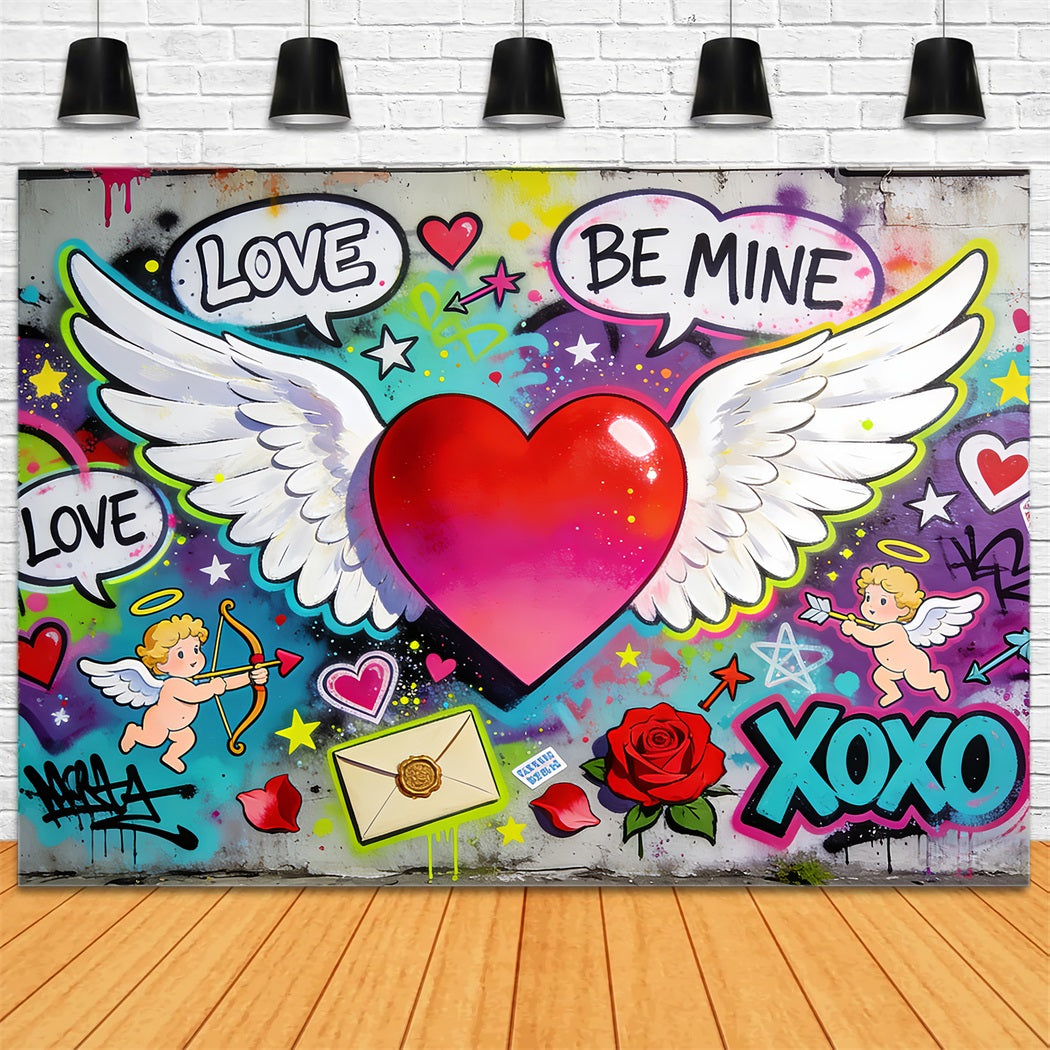 XOXO Backdrop Graffiti Love Winged Heart Cupid Backdrop LXX512-51