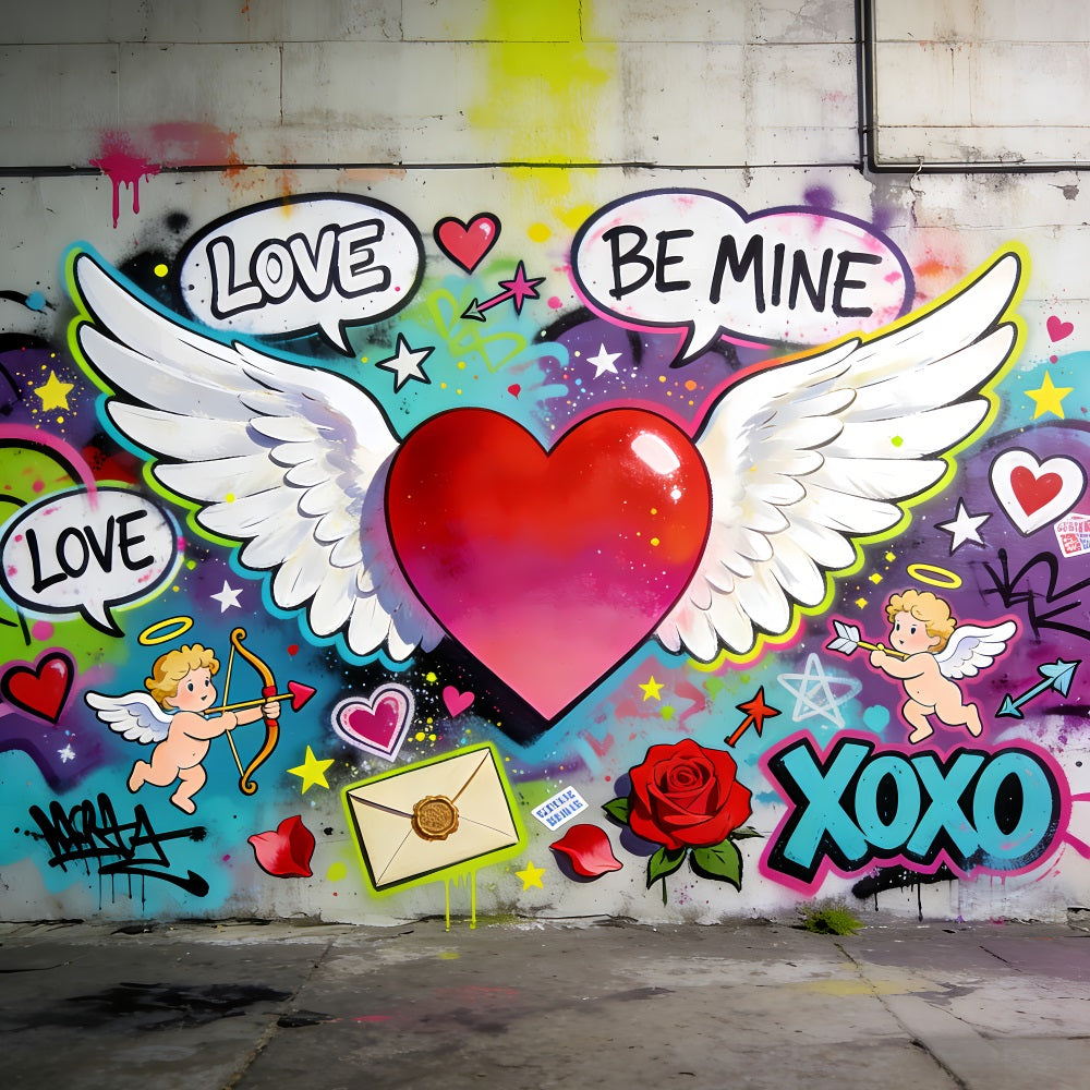 XOXO Backdrop Graffiti Love Winged Heart Cupid Backdrop LXX512-51