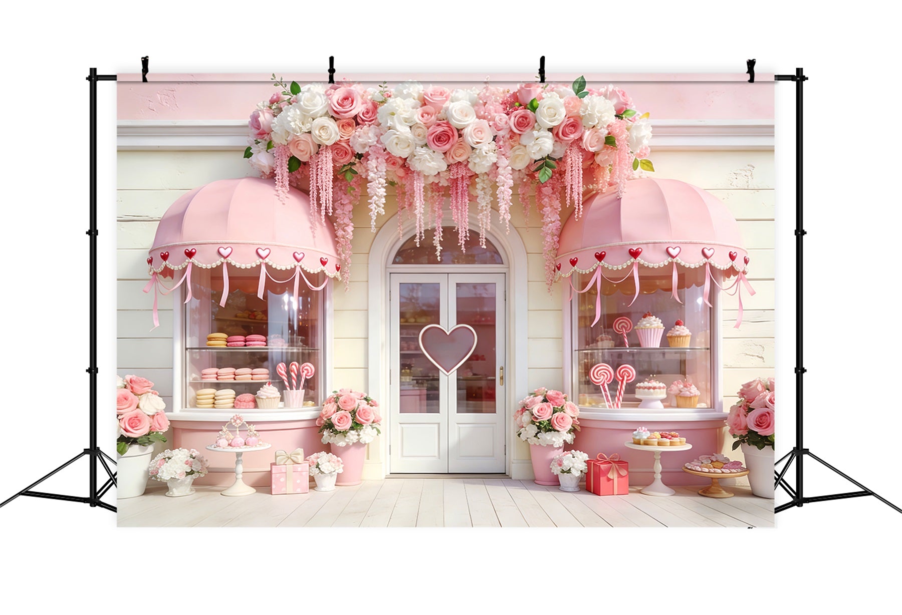 Candy Shop Valentine Backdrop Floral Arches Heart Pink Valentine Backdrop LXX512-52