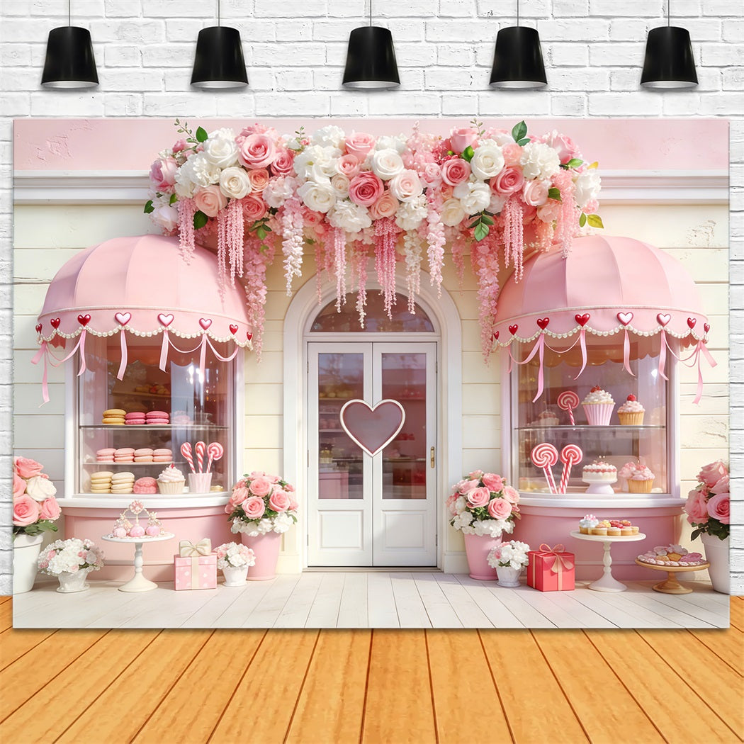 Candy Shop Valentine Backdrop Floral Arches Heart Pink Valentine Backdrop LXX512-52
