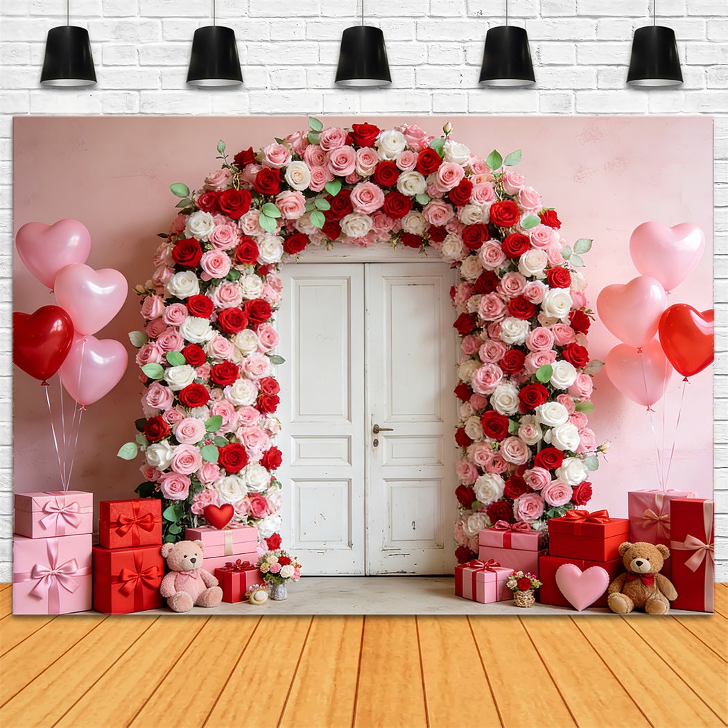 Floral Arch Valentine Backdrop Rose Door Wreath Gifts Heart Balloon Backdrop LXX512-53