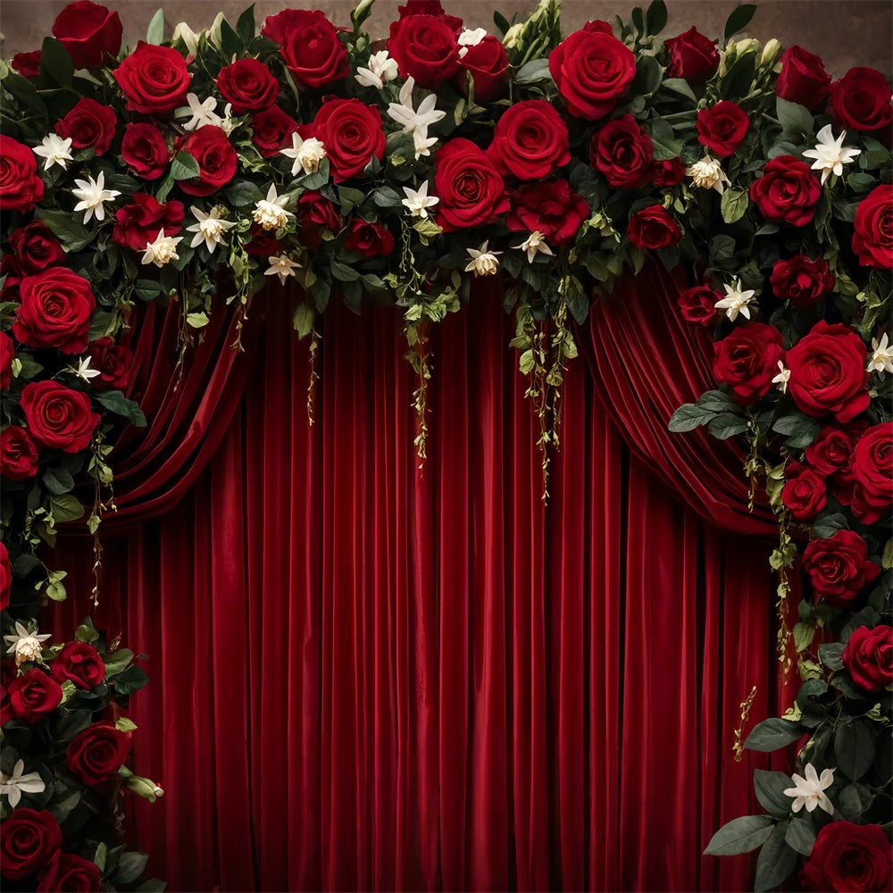 Red Roses Backdrop Crimson Velvet Curtain Elegance Valentine's Day Backdrop LXX512-56