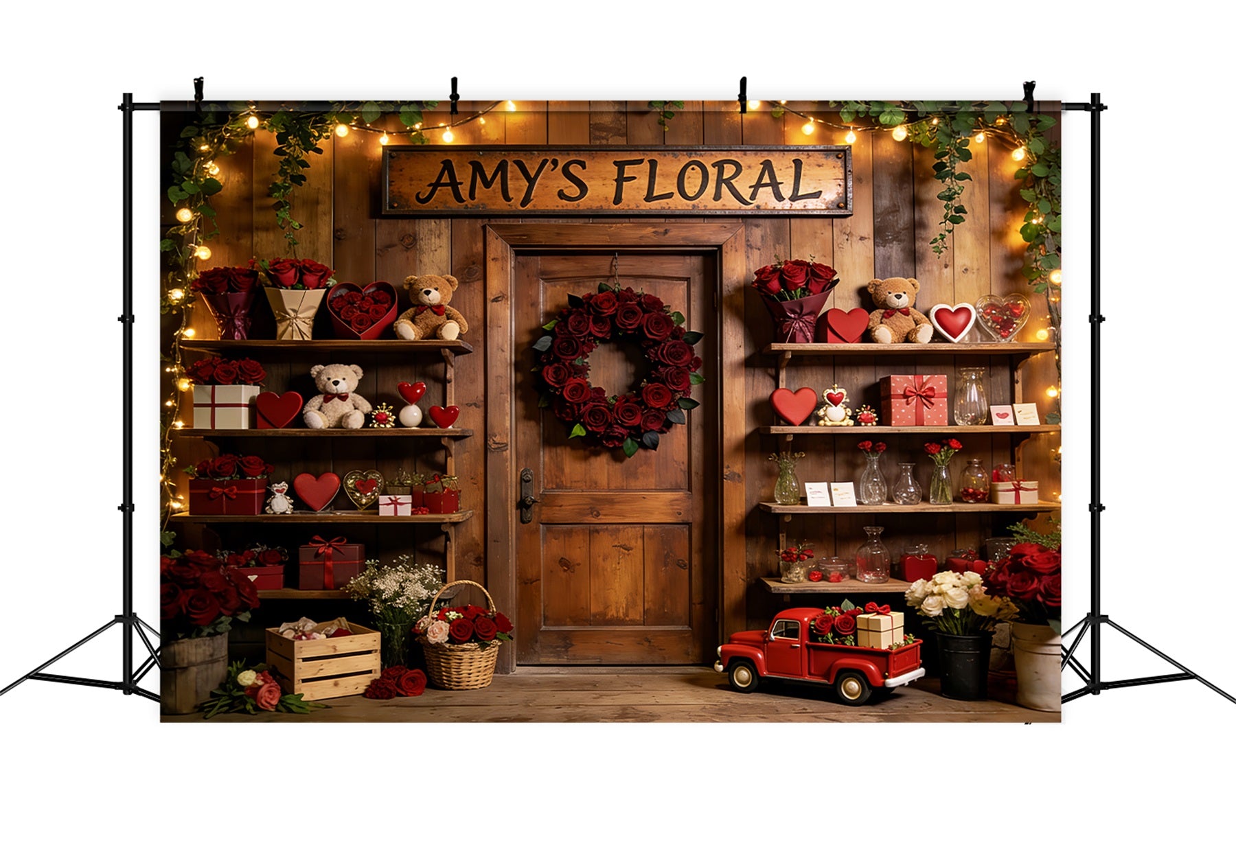Teddy Bears Valentine Backdrop Rustic Floral Shop Romantic Backdrop LXX512-57