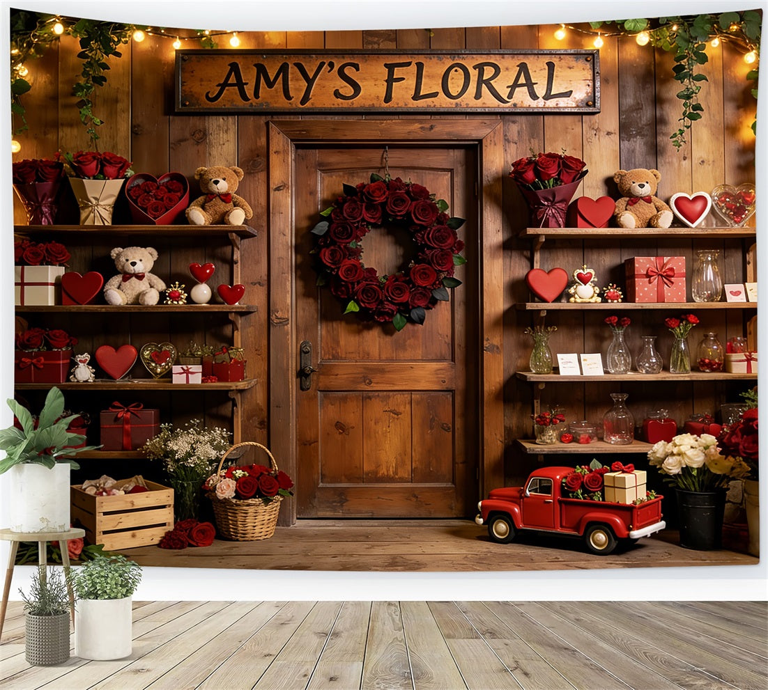 Teddy Bears Valentine Backdrop Rustic Floral Shop Romantic Backdrop LXX512-57