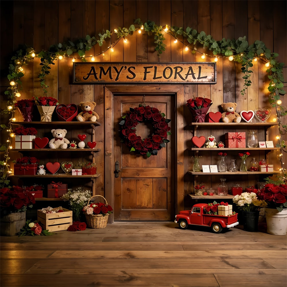 Teddy Bears Valentine Backdrop Rustic Floral Shop Romantic Backdrop LXX512-57