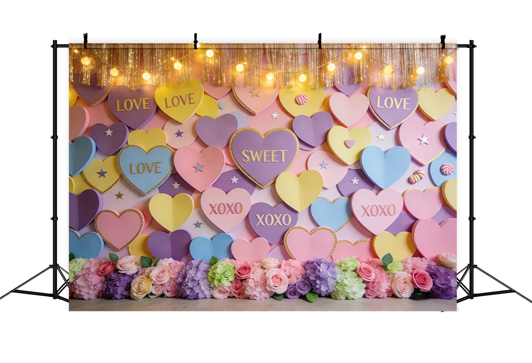 Romantic Backdrop Pastel Candy Hearts Wall Valentine Photo Backdrop LXX512-60