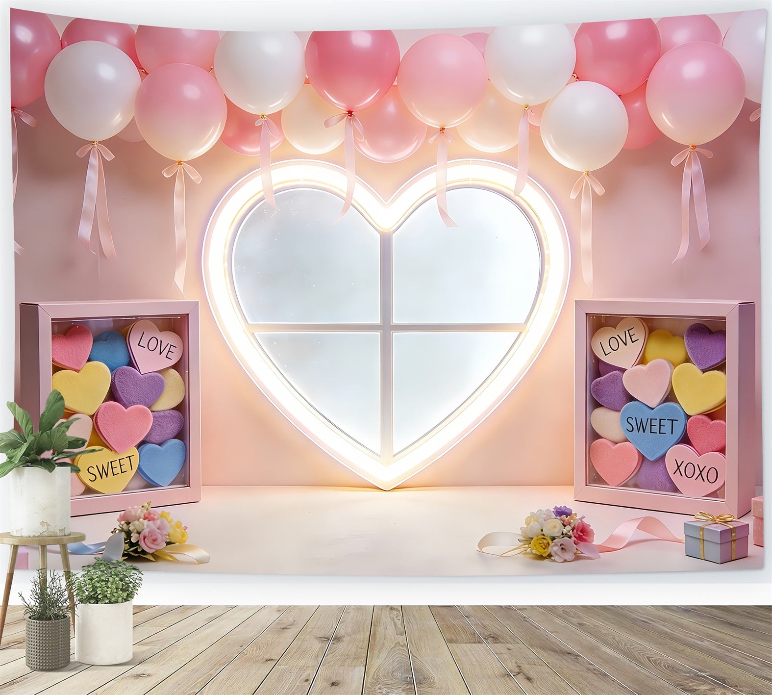 Heart Backdrop Soft Blush Balloon Heart Pink Valentine Backdrop LXX512-62