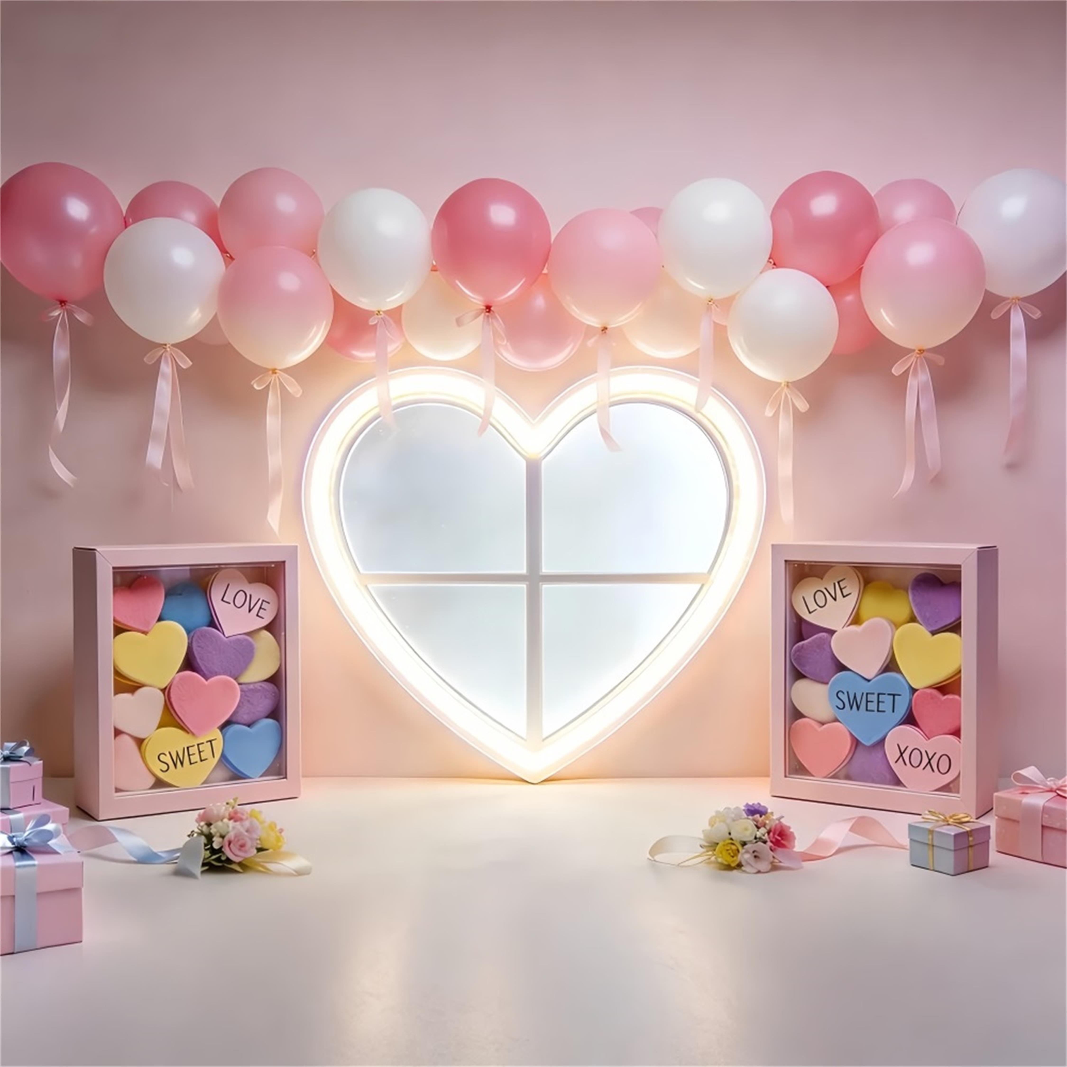 Heart Backdrop Soft Blush Balloon Heart Pink Valentine Backdrop LXX512-62