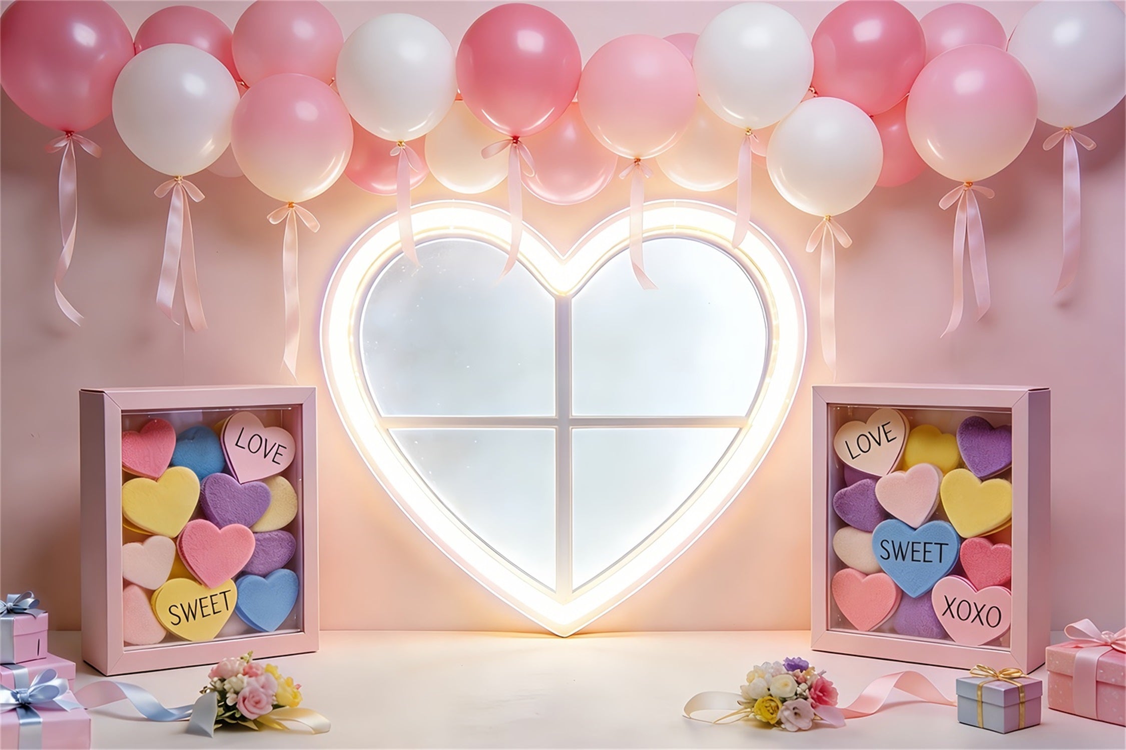 Heart Backdrop Soft Blush Balloon Heart Pink Valentine Backdrop LXX512-62