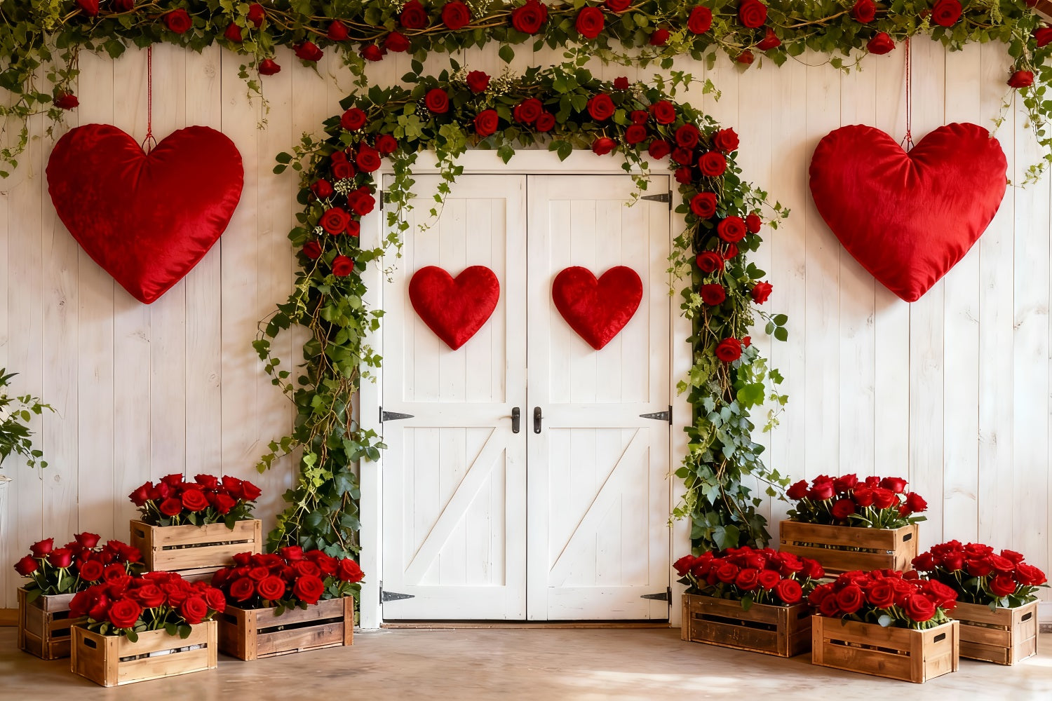 Rustic Farmhouse Valentine Backdrop Rose Floral Arch Hearts Backdrop LXX512-63
