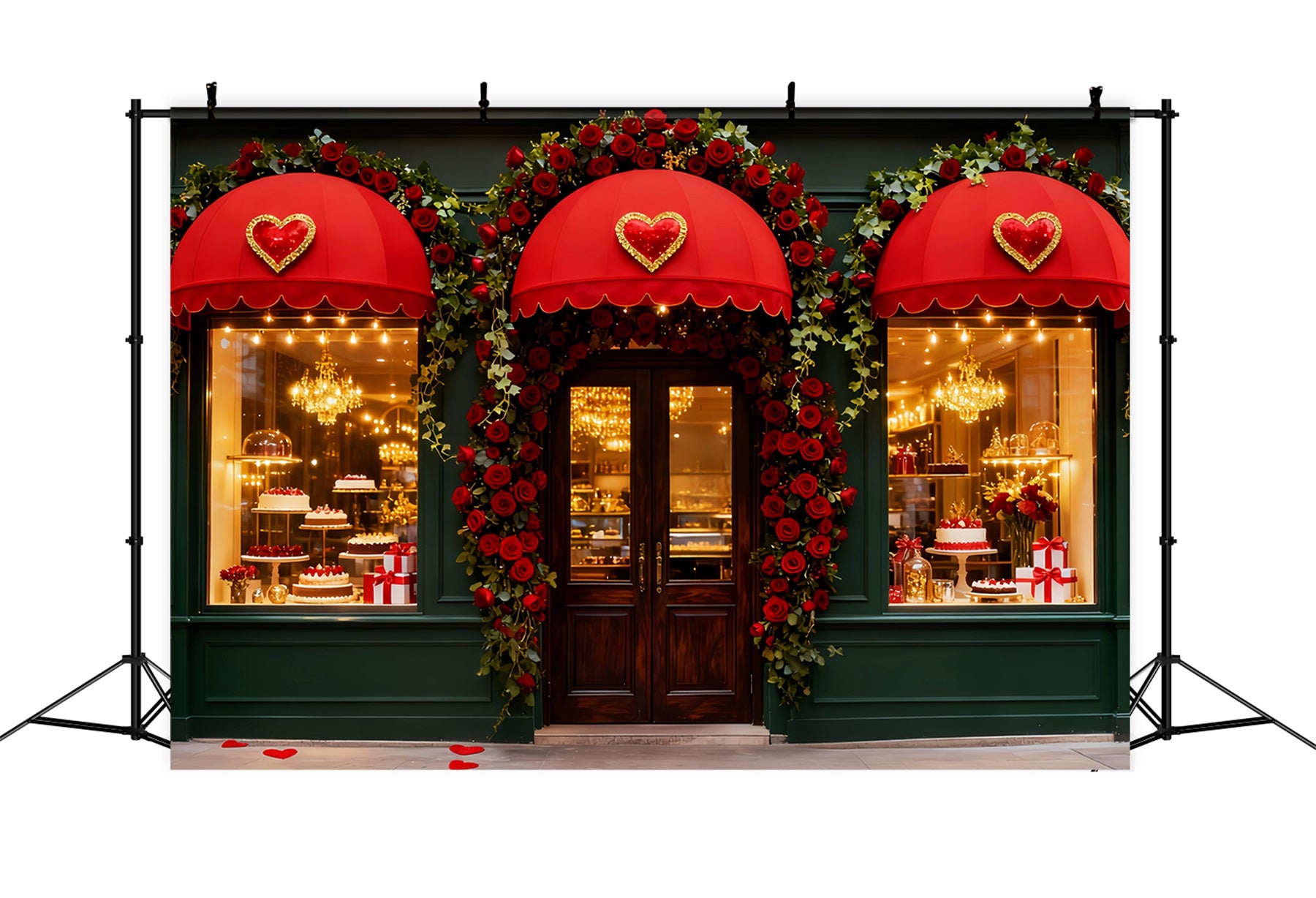 Romantic Backdrop Rose Heart Candy Shop Valentine's Day Backdrop LXX512-67