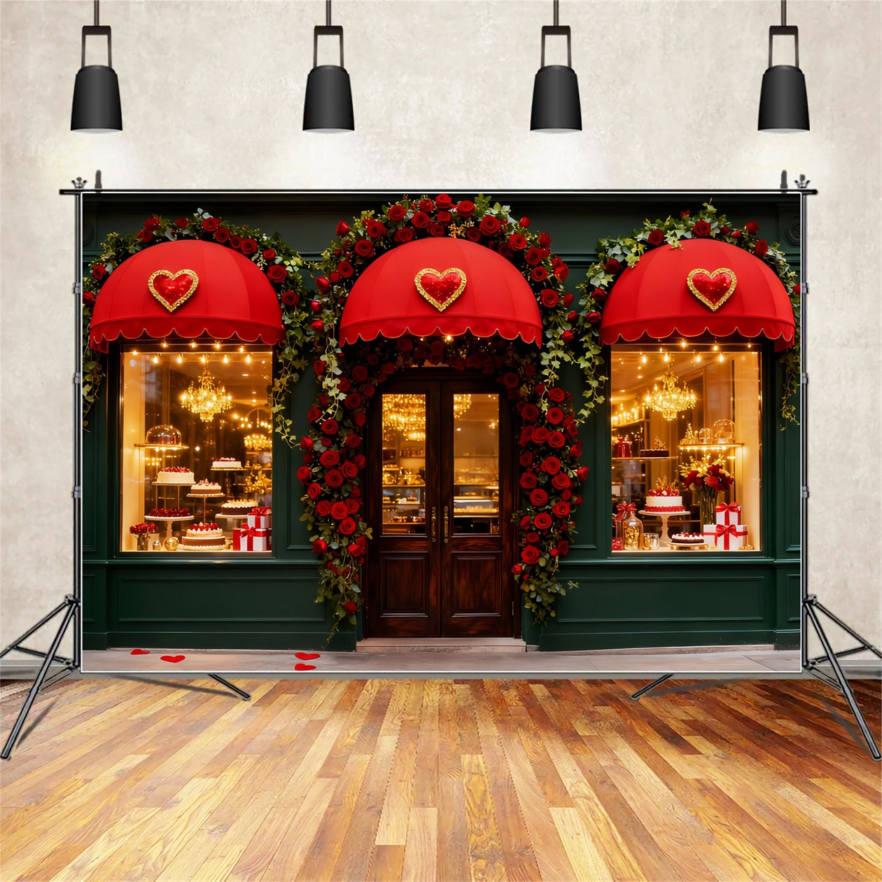 Romantic Backdrop Rose Heart Candy Shop Valentine's Day Backdrop LXX512-67