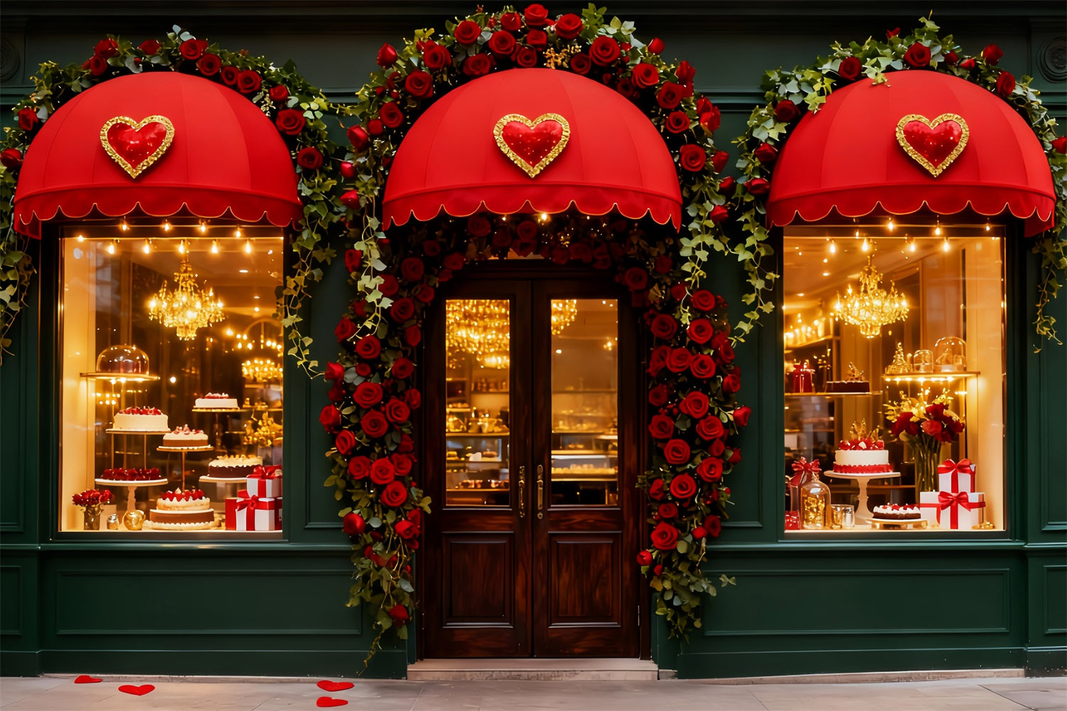 Romantic Backdrop Rose Heart Candy Shop Valentine's Day Backdrop LXX512-67