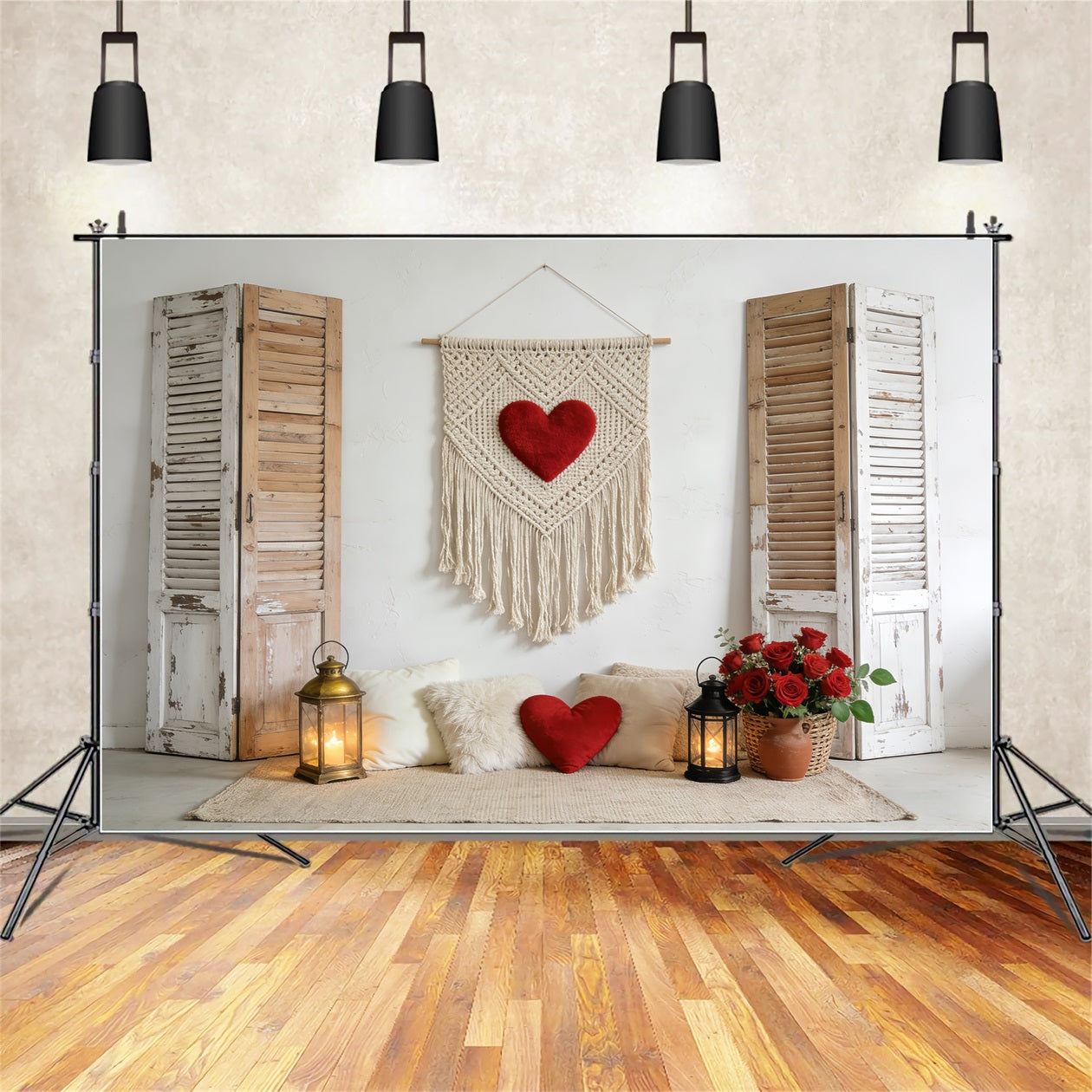 Love Backdrops Rustic Shutter Macrame Heart Boho Floral Valentine Backdrop LXX512-72