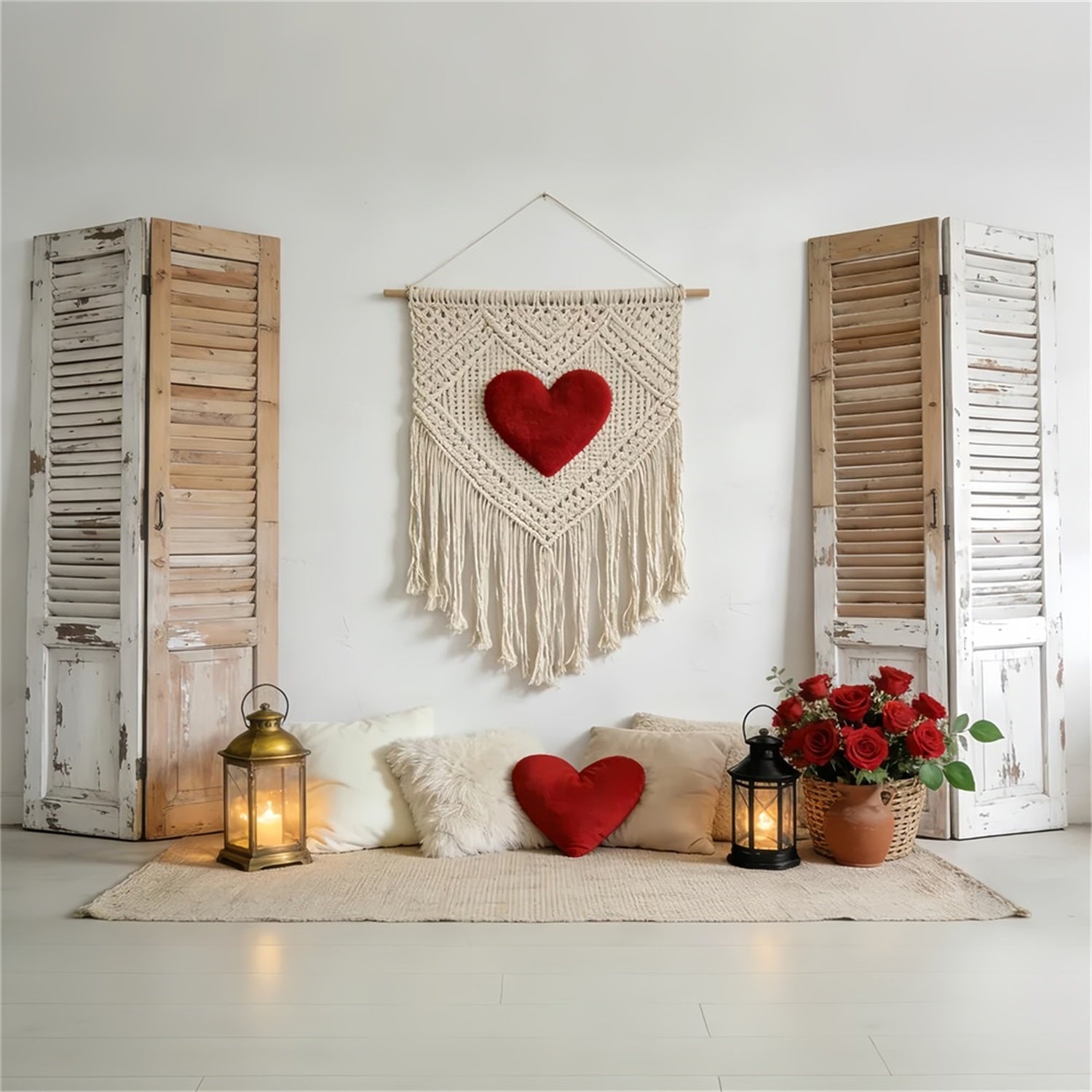 Love Backdrops Rustic Shutter Macrame Heart Boho Floral Valentine Backdrop LXX512-72