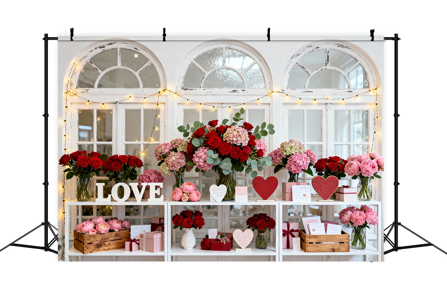 Valentine's Day Backdrop Vintage Window Floral Display Love Backdrops LXX512-73