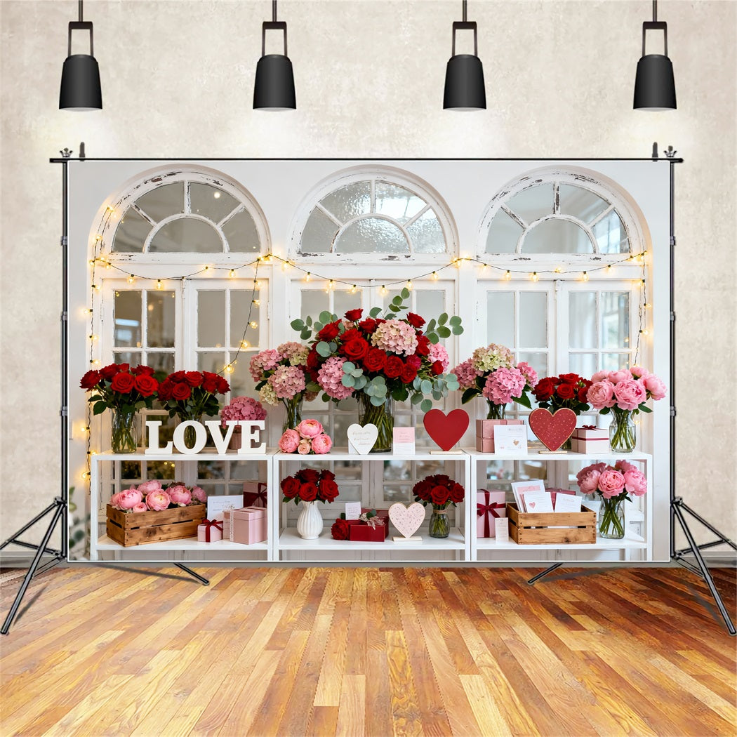 Valentine's Day Backdrop Vintage Window Floral Display Love Backdrops LXX512-73