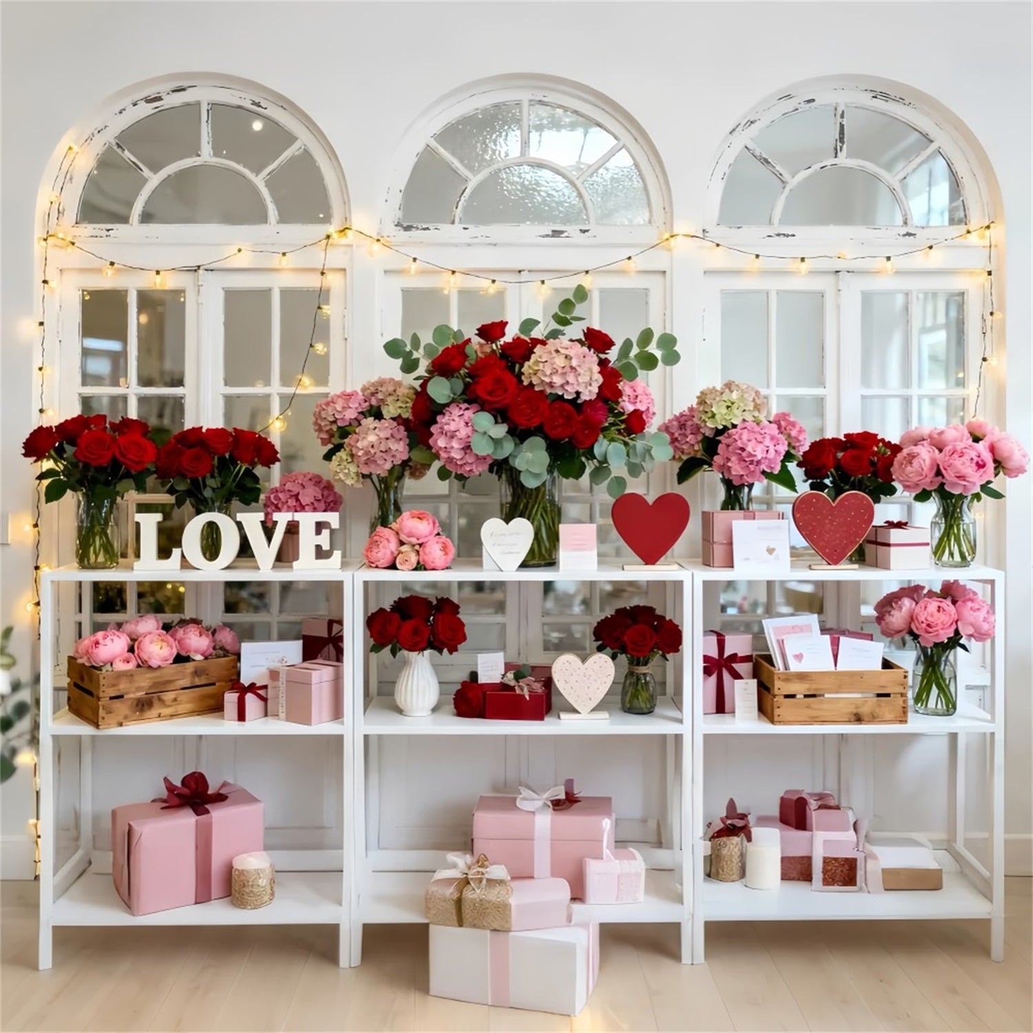 Valentine's Day Backdrop Vintage Window Floral Display Love Backdrops LXX512-73