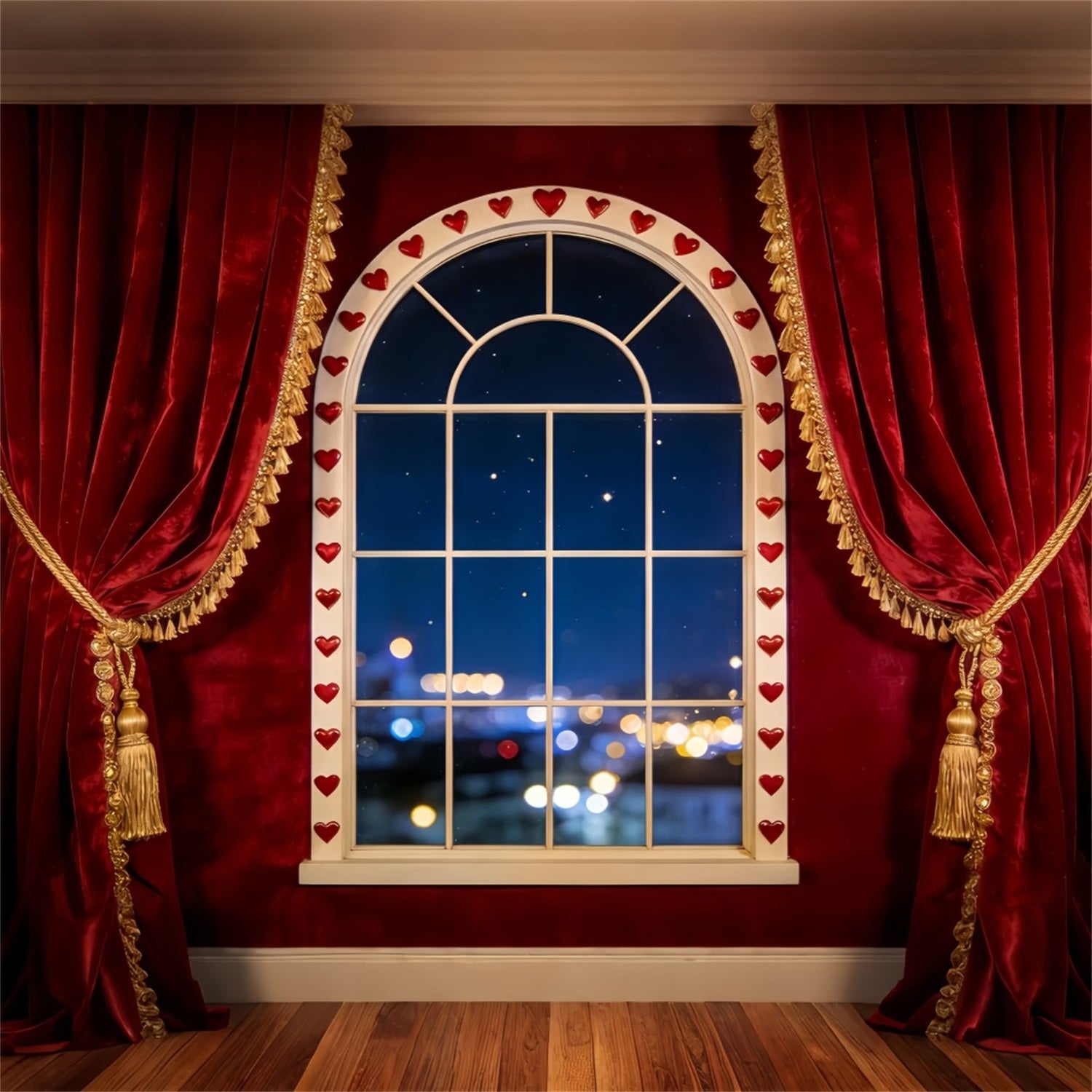 Bokeh Valentine Backdrop Velvet Curtain Heart Window Romantic Backdrops LXX512-76